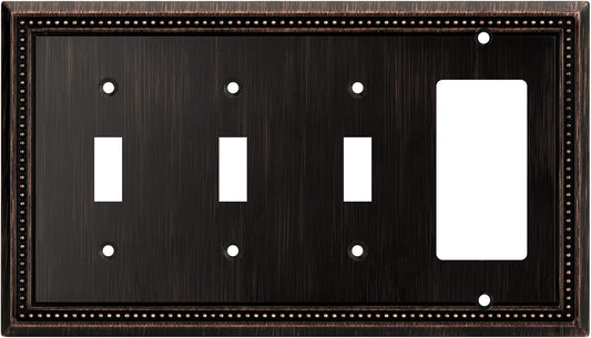 Henne Bery Sunken Pearls Heavy Duty Decorative Wall Plate Switch Plate Outlet Cover (Triple Toggle/Single Decorator, Aged Bronze)