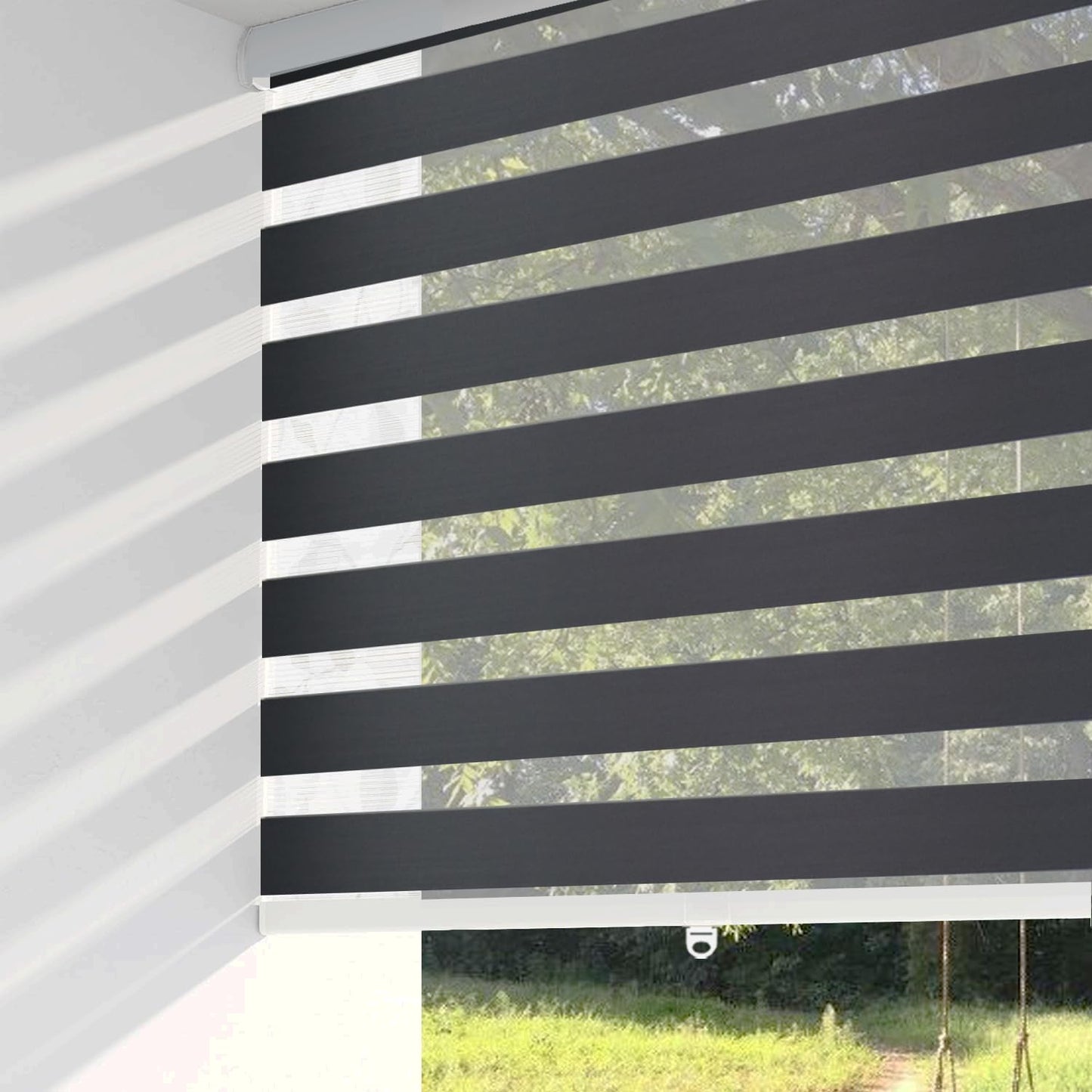 ShadesU Cordless Zebra Blinds – Light Filtering Dual-Layer Window Shades for Privacy (Black Color) (Maximum Height 72") (Width 37.5")