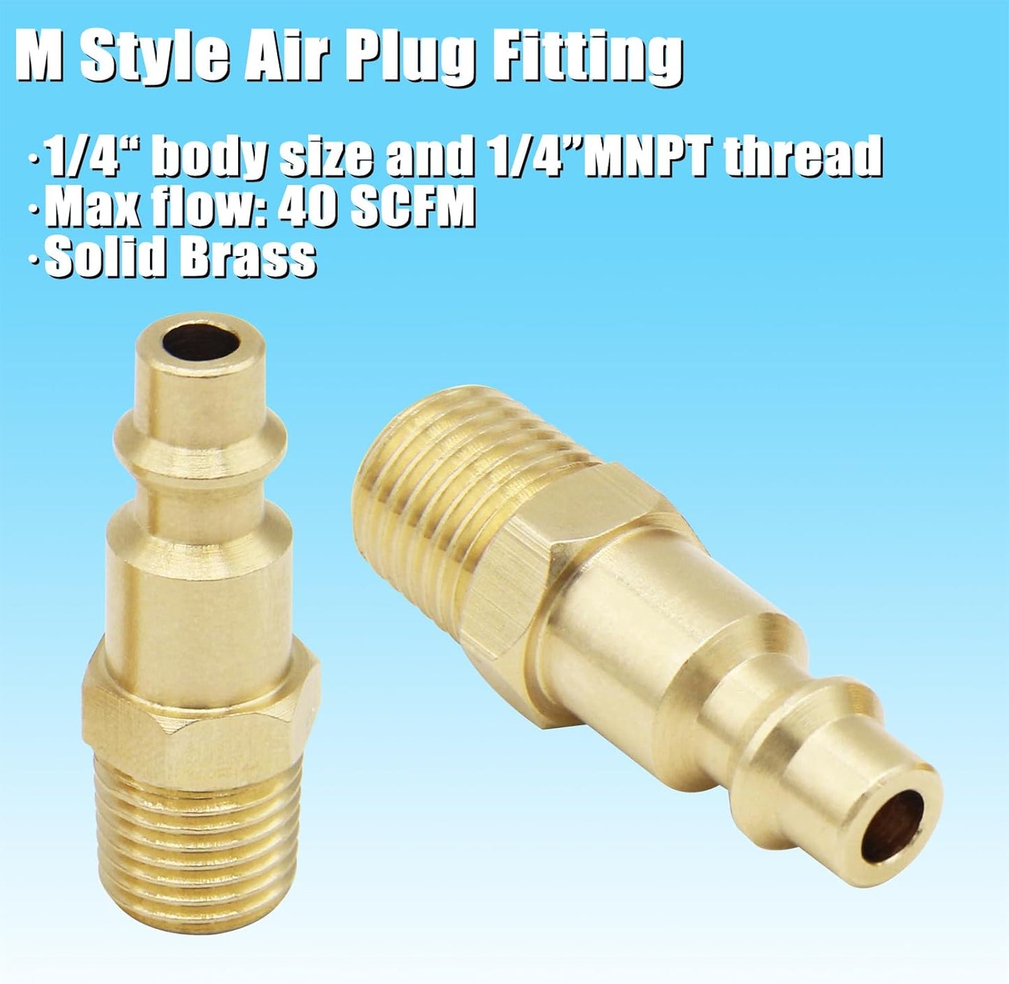 1/4 inch NPT Brass Ball Valve Kit Air Compressor Shut Off Valve With M-Stype Air Plug Fitting 1/4"NPT Male Thread 2 Part Unit