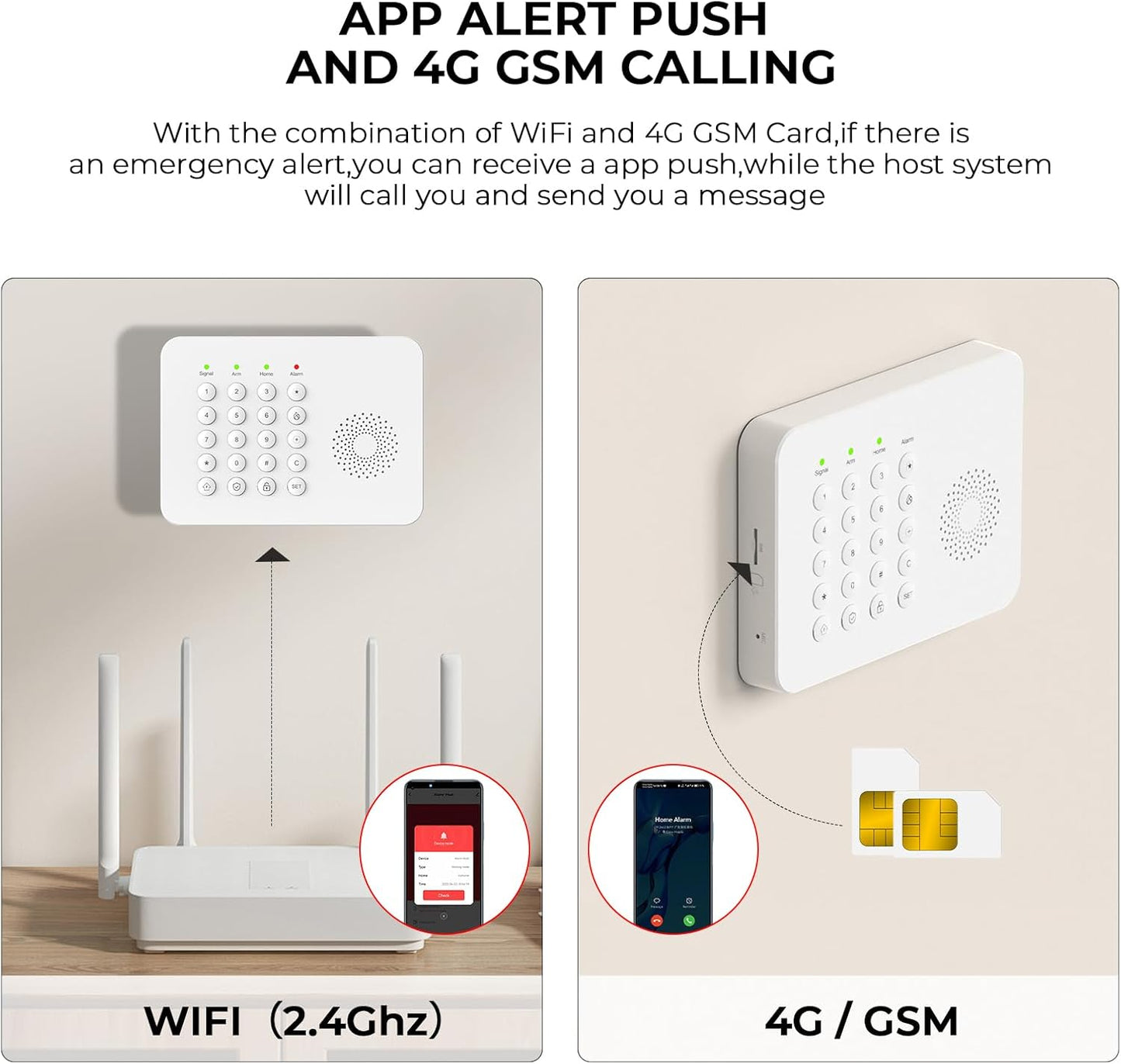 PGST Home Alarm System,Wireless Home Security System with Door and Motion Sensors,5 Piece Alarm Kits,4G SMS/Phone App Instant Alerts,24/7 Professional Monitoring for Villa,Apartment,Kids Safety