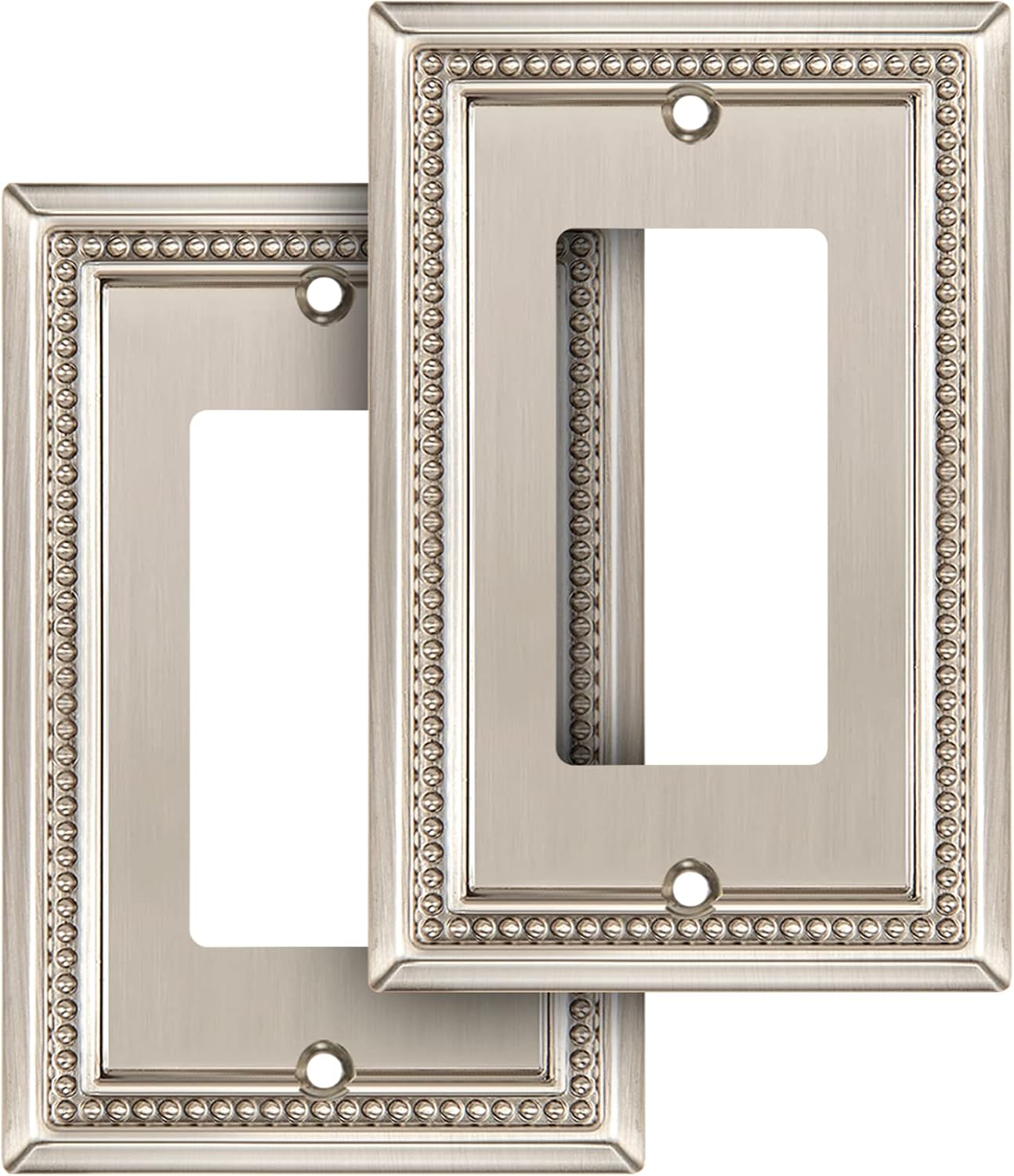 Henne Bery Sunken Pearls Heavy Duty Decorative Wall Plate Switch Plate Outlet Cover (Single Decorator, 2 Pack, Satin Nickel)