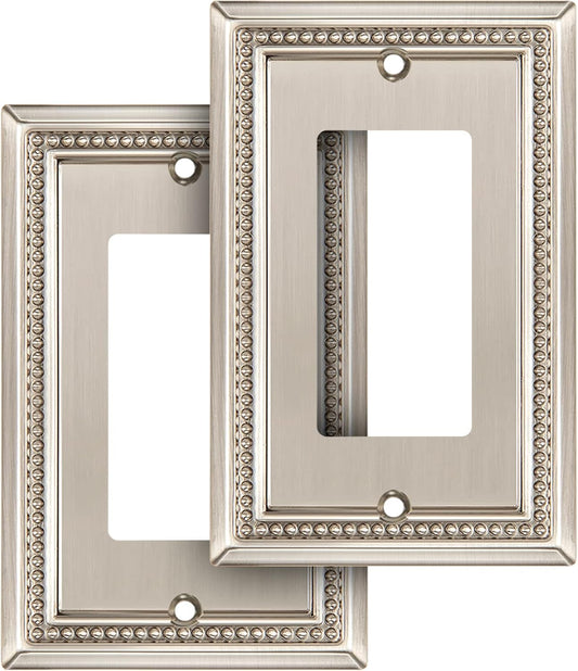 Henne Bery Sunken Pearls Heavy Duty Decorative Wall Plate Switch Plate Outlet Cover (Single Decorator, 2 Pack, Satin Nickel)