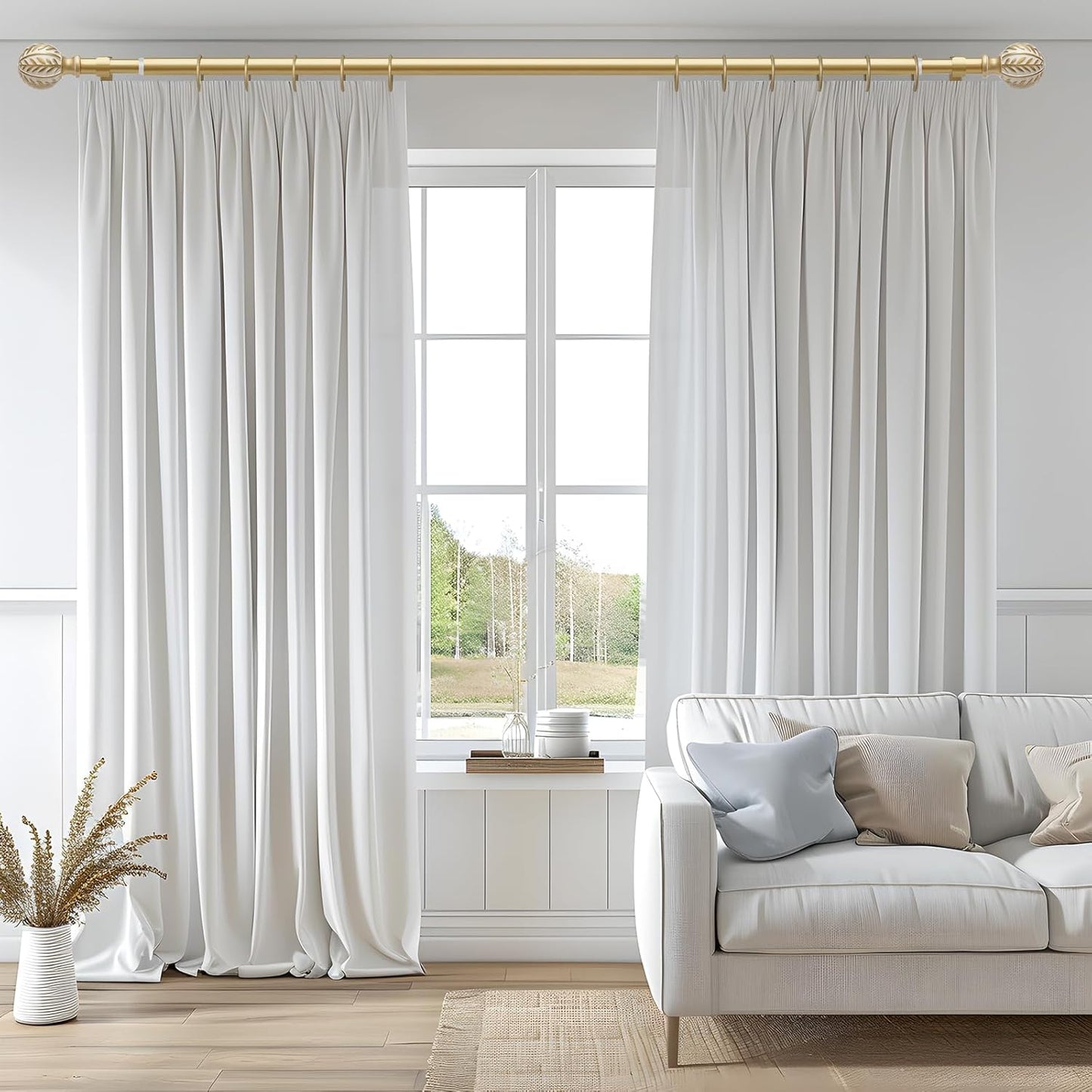 2 Pack Gold Curtain Rods for Windows 28 to 48 inch,1" Adjustable Heavy Duty Window Curtain Rod with Leaf Finials,Rustic Decorative Drapery Rods Set,Size:18-60''