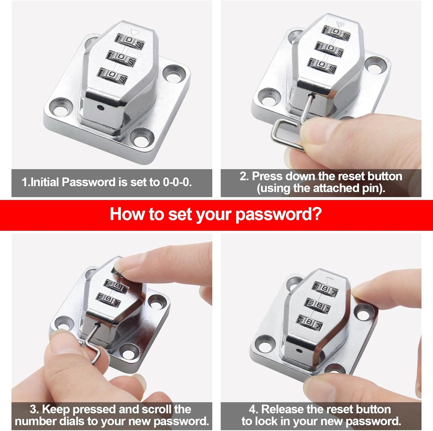 1 Pack Password Rotary Hasp Locks, Collapsible Solid 304 Stainless Steel File Cabinet Lock Desk Drawer Lock, for 90 Degree and 180 Degree Drawers, Dabinets, Doors, Flip Barn Door, Outdoor (White)