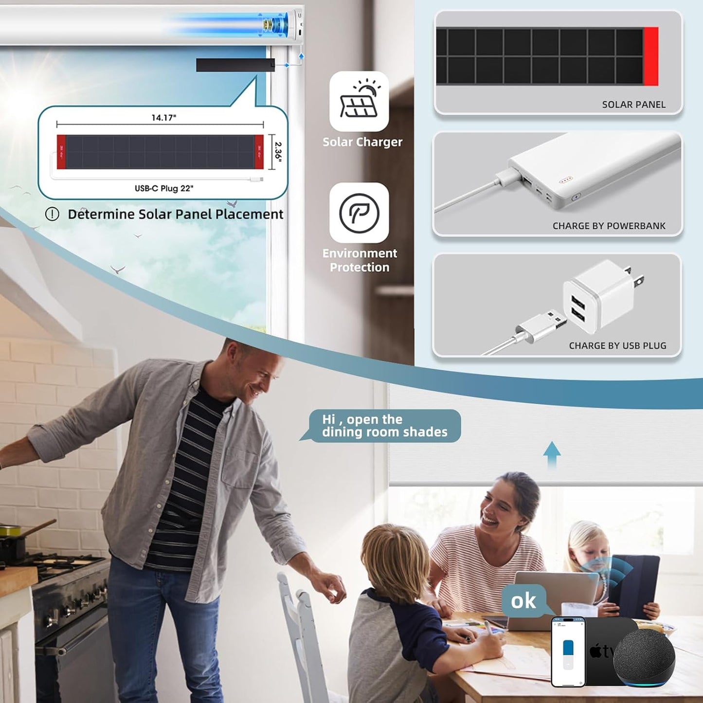 SmartWings Motorized Roller Shades Work with Homekit, Alexa Google, 100% Blackout Smart Blinds for Windows, Cordless Remote Control Window Shades, Essential White, Customized Size