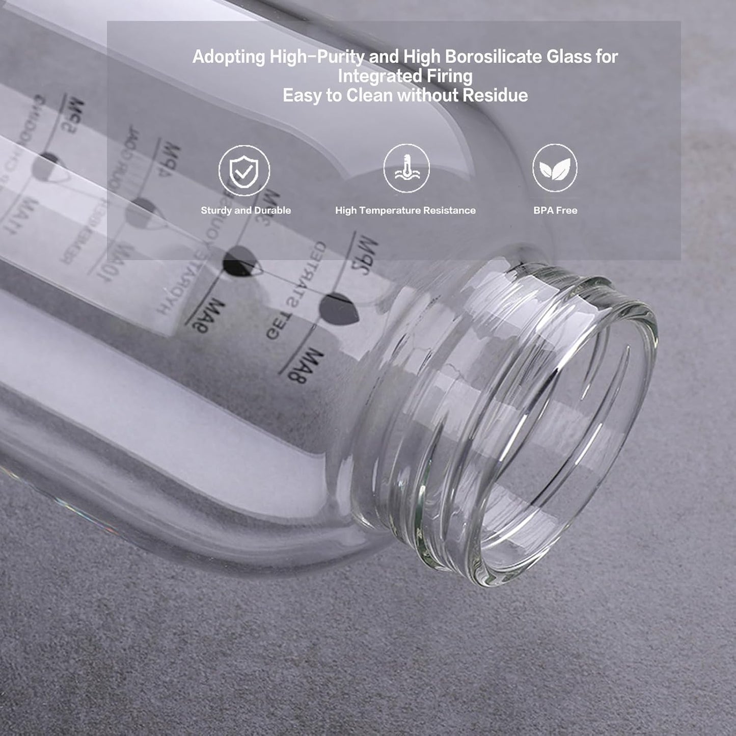 2 Liter Large Glass Water Bottle with Motivational Daily Water Intake Marks,Drinking Bottle,64 oz Resuable Wide Mouth Glass Bottles with Handle Sleeve, BPA Free for Gym/Office (Slivery Lid)