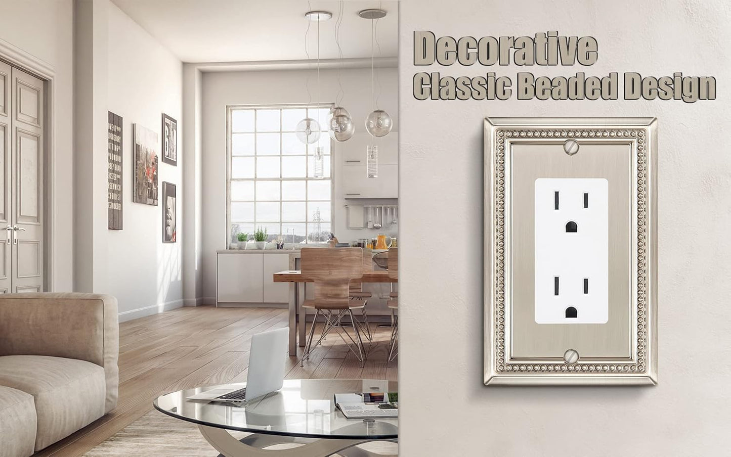 Henne Bery Sunken Pearls Heavy Duty Decorative Wall Plate Switch Plate Outlet Cover (Single Decorator, 2 Pack, Satin Nickel)