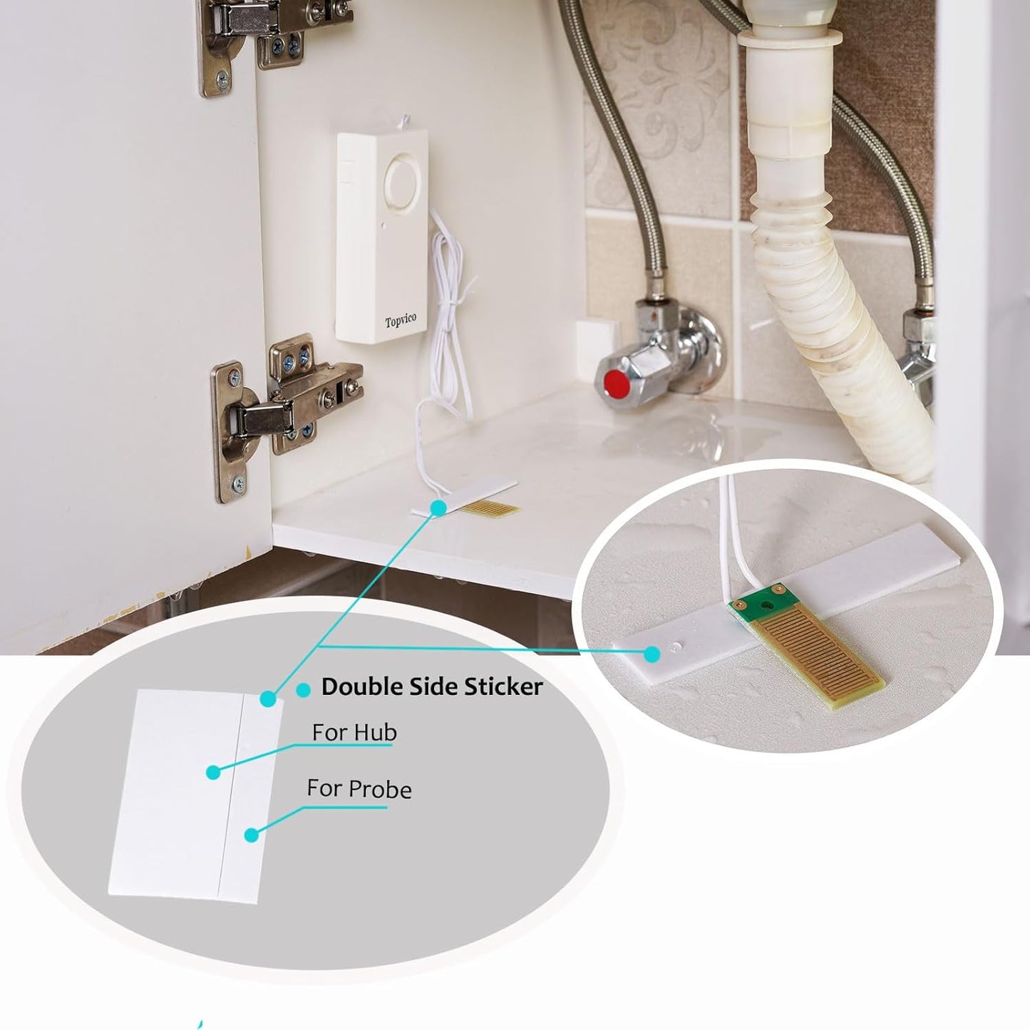 Topvico Water Leak Sensor Detector Flood Alarm for Basement RV Moisture 120dB Work Alone Battery Operated 3 Packs