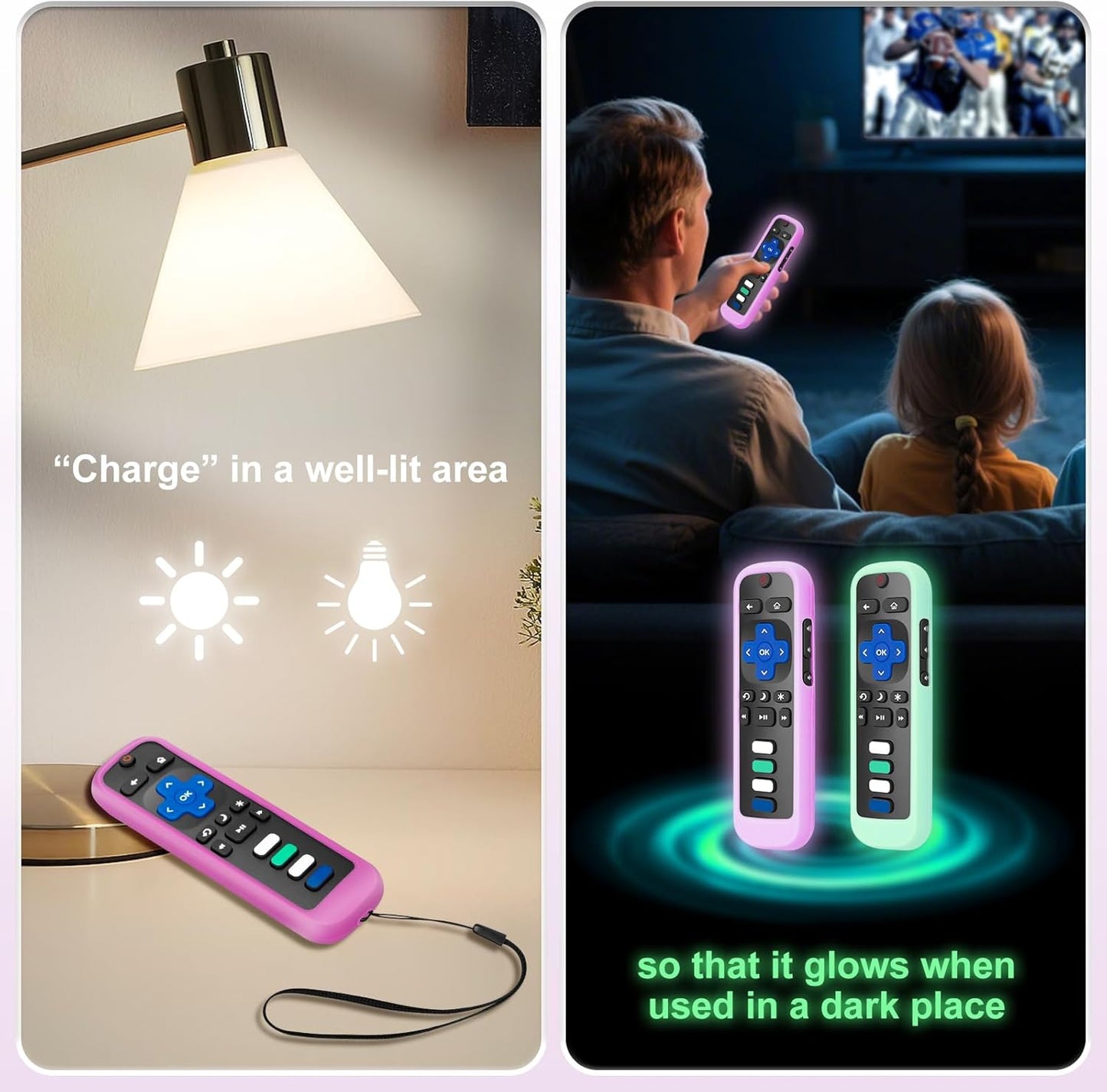 2 Pack for Roku Remote Cover,Silicone Controller Case Green and Purple