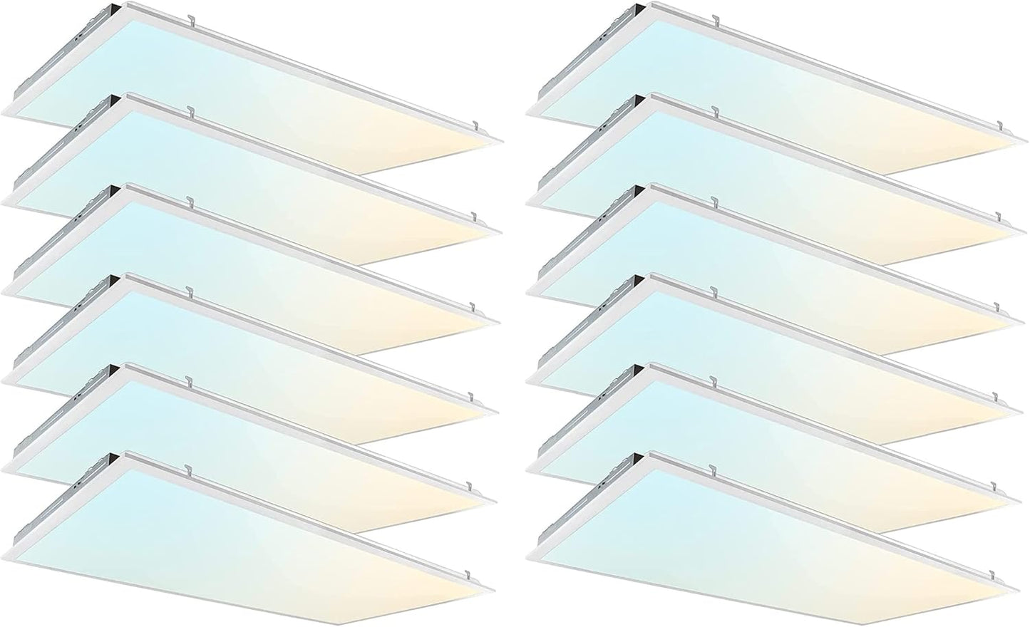 2x4 FT LED Light Flat Panel, 40-72W, 5 CCT 3K | 3.5k | 4K | 5K | 6.5K, Dimmable Recessed Drop Ceiling Lights, 3750/5000/6250/7500/9000 Lumens, Lay in Fixture for Office, 120-277V, UL DLC(12 Pack)