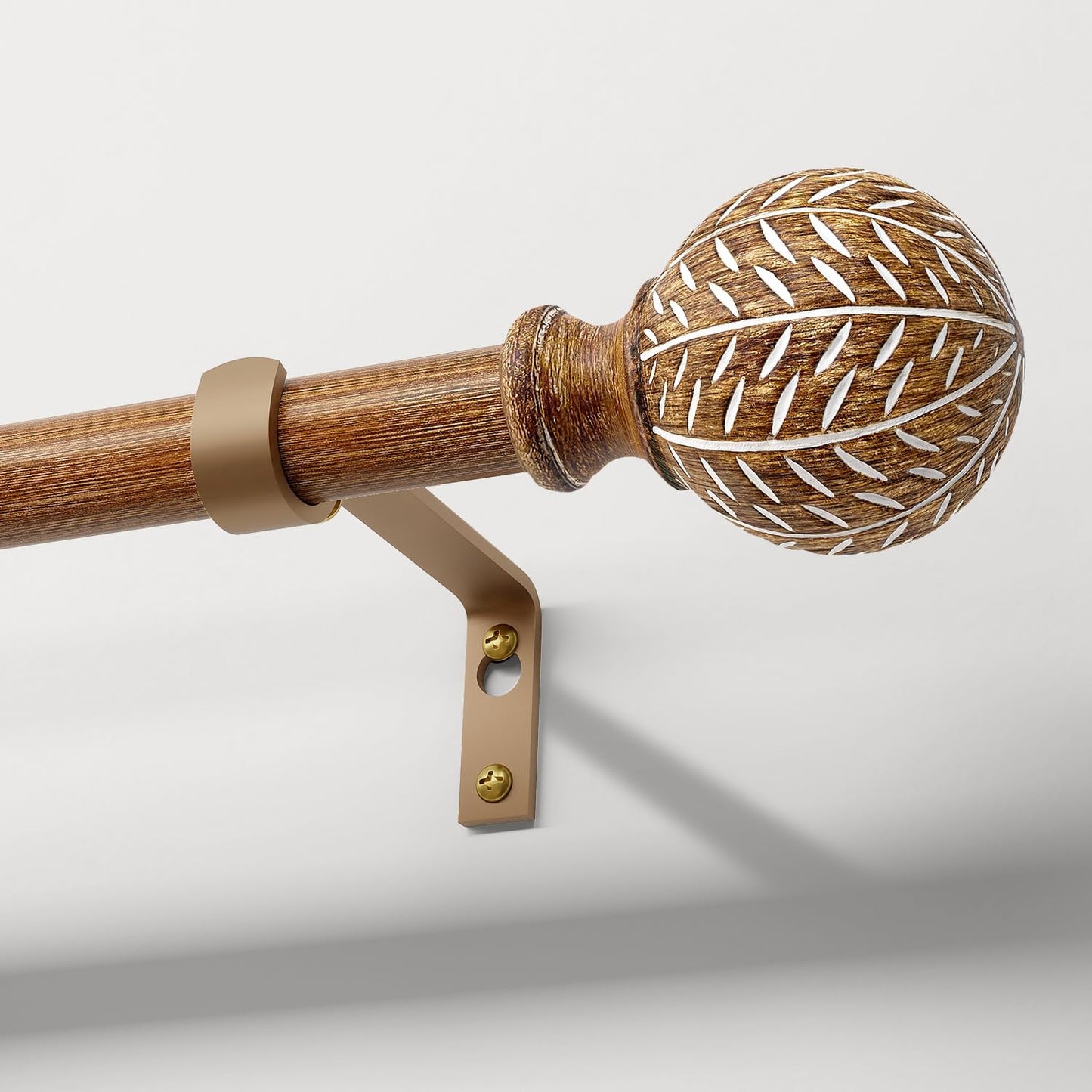 2 Pack Imitation Wood Grain Ball Curtain Rods for Windows 72 to 144 Inch,1 Inch Heavy Duty Adjustable Wood Curtain Rod,Boho Decorative Drapery Rods Set with Brackets,Size:36''-150''