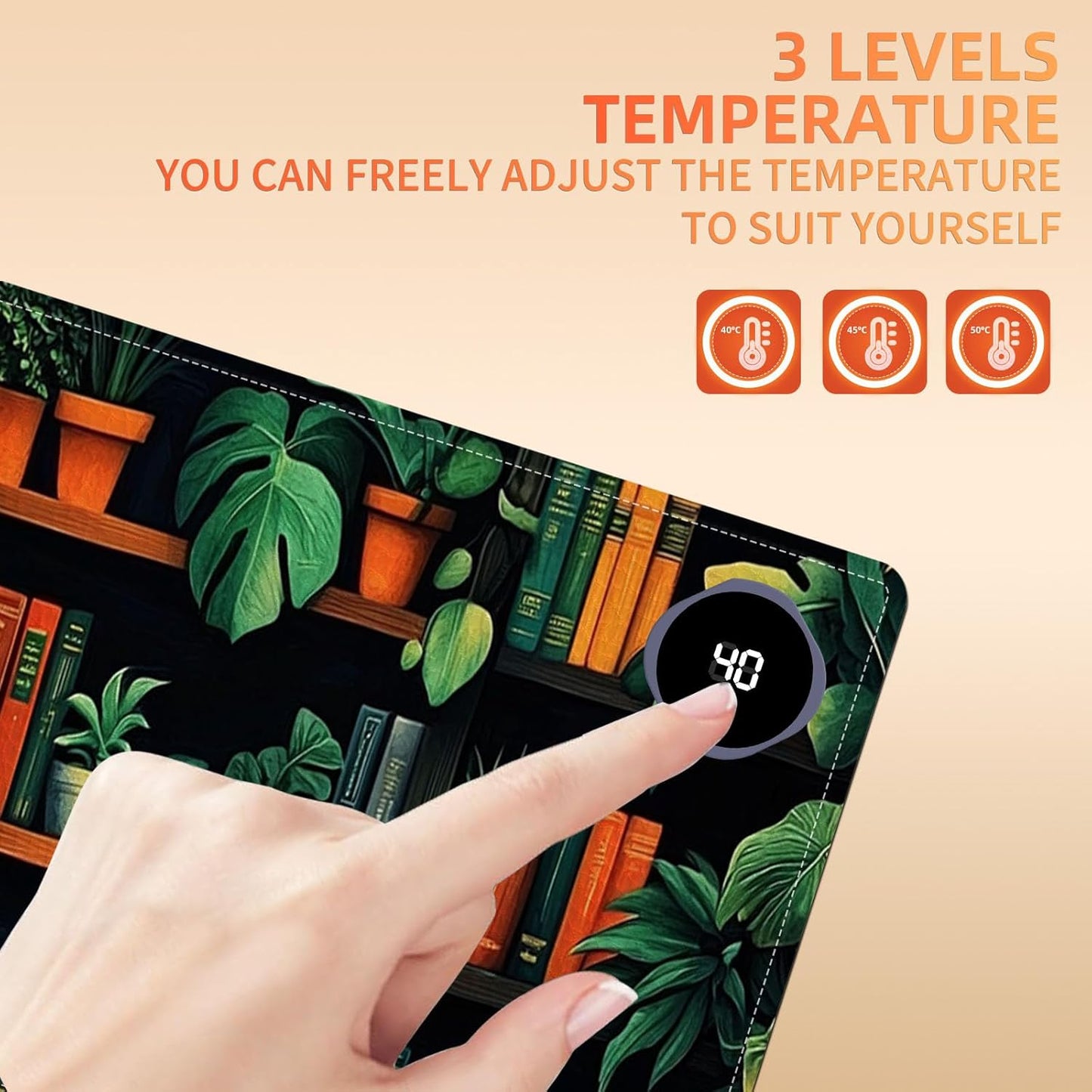 Heated Mouse Pad 31.5x13 in 3-Temp Fast Heating Desk Mat with Auto Timer Warmer for Hands Wrist Pain Relief Waterproof Keyboard Mat for Office, Gaming, Home, Bookshelf Jungle