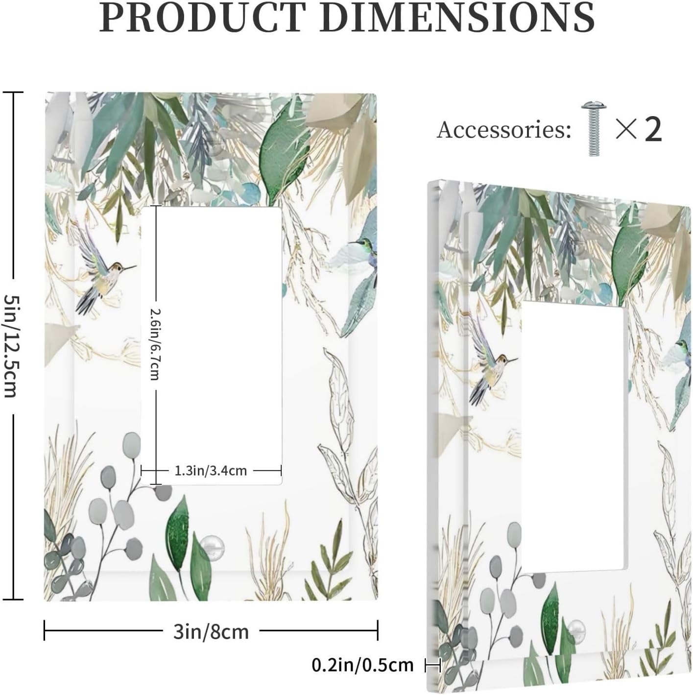 Green Tropical Palm Leaves Flower Plants Hummingbird Decorative Outlet Covers 1 Gang Single Rocker Light Switch Cover Plate Wall Plates GFCI Faceplate for Bed Room Living Room Decor