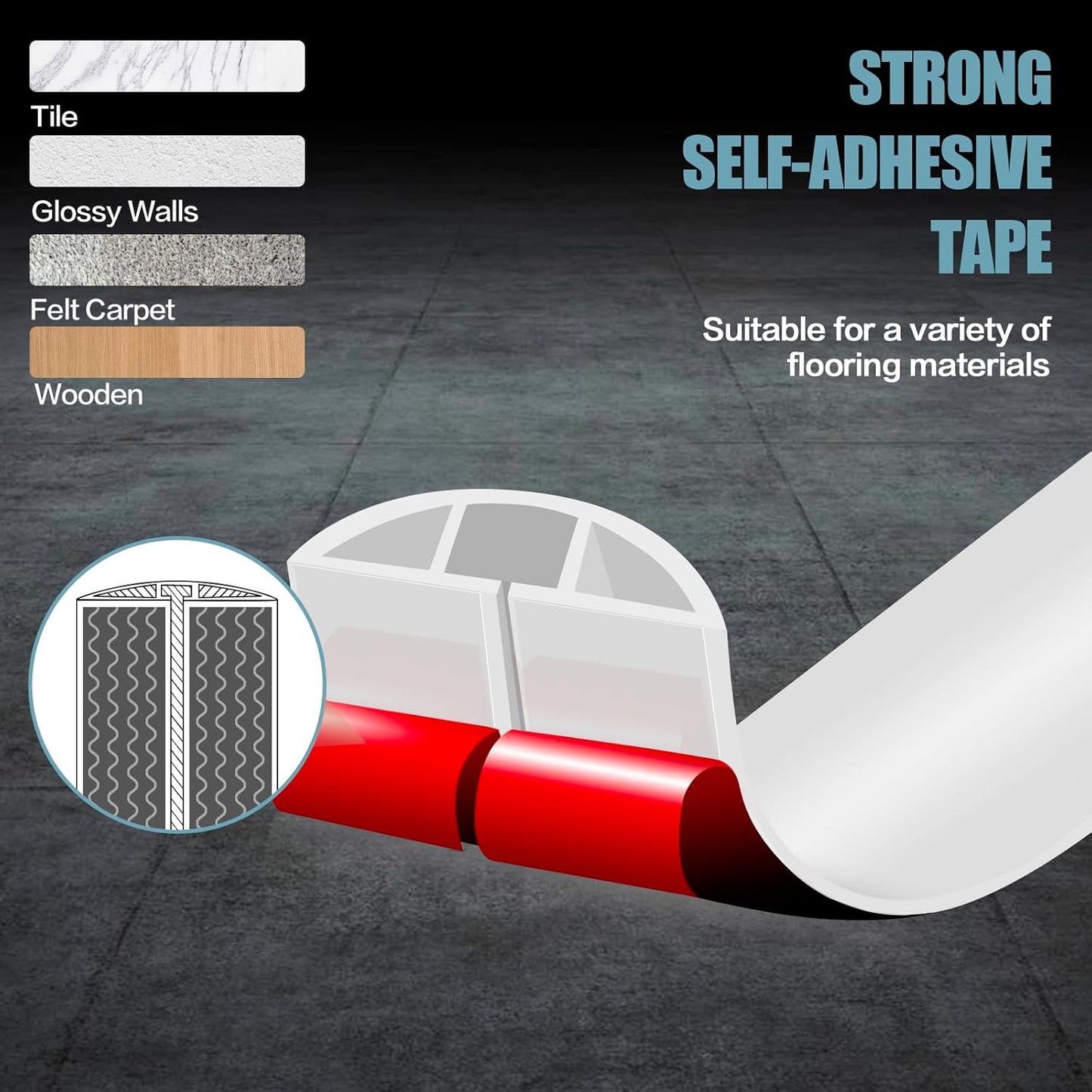 Floor Cord Cover Self Adhesive Cord Hider,3.3FT Cable Management, Extension Strip Protector for Wires, Prevent Cable Trips for Offices, Gyms, Exhibitions Cavity:0.3"(W) x 0.28"(H) White