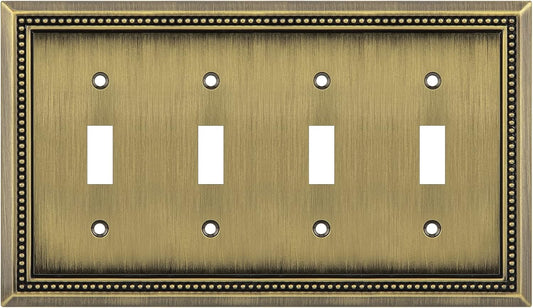 Henne Bery Sunken Pearls Heavy Duty Decorative Wall Plate Switch Plate Outlet Cover (Quad Toggle, Antique Brass)