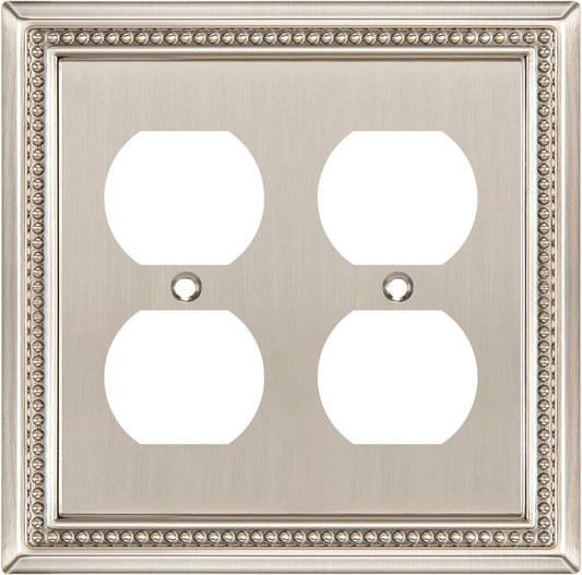 Henne Bery Sunken Pearls Heavy Duty Decorative Wall Plate Switch Plate Outlet Cover (Double Duplex, Satin Nickel)
