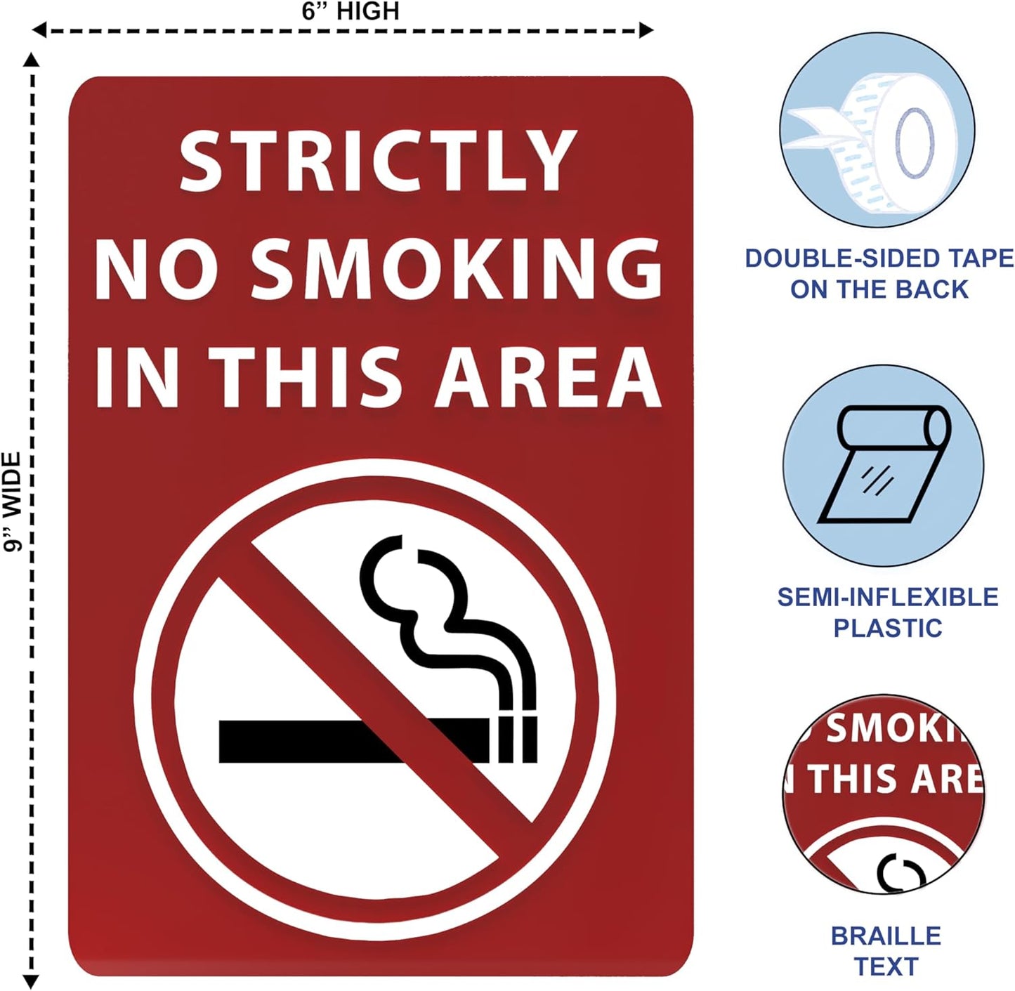 Strictly No Smoking in This Area Sign - ADA Compliant Digitally Printed Text Wall Sign - Smoke-Free Area Signs for Offices, Businesses, Hotels, and Restaurants - Vinyl 10” x 7”