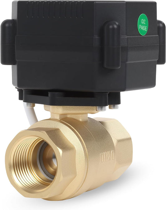 1" Motorized Ball Valve Brass - 2 Wire Auto Return Electric Water Valve with Full Port, 9-24V AC/DC Automatic Ball Valve