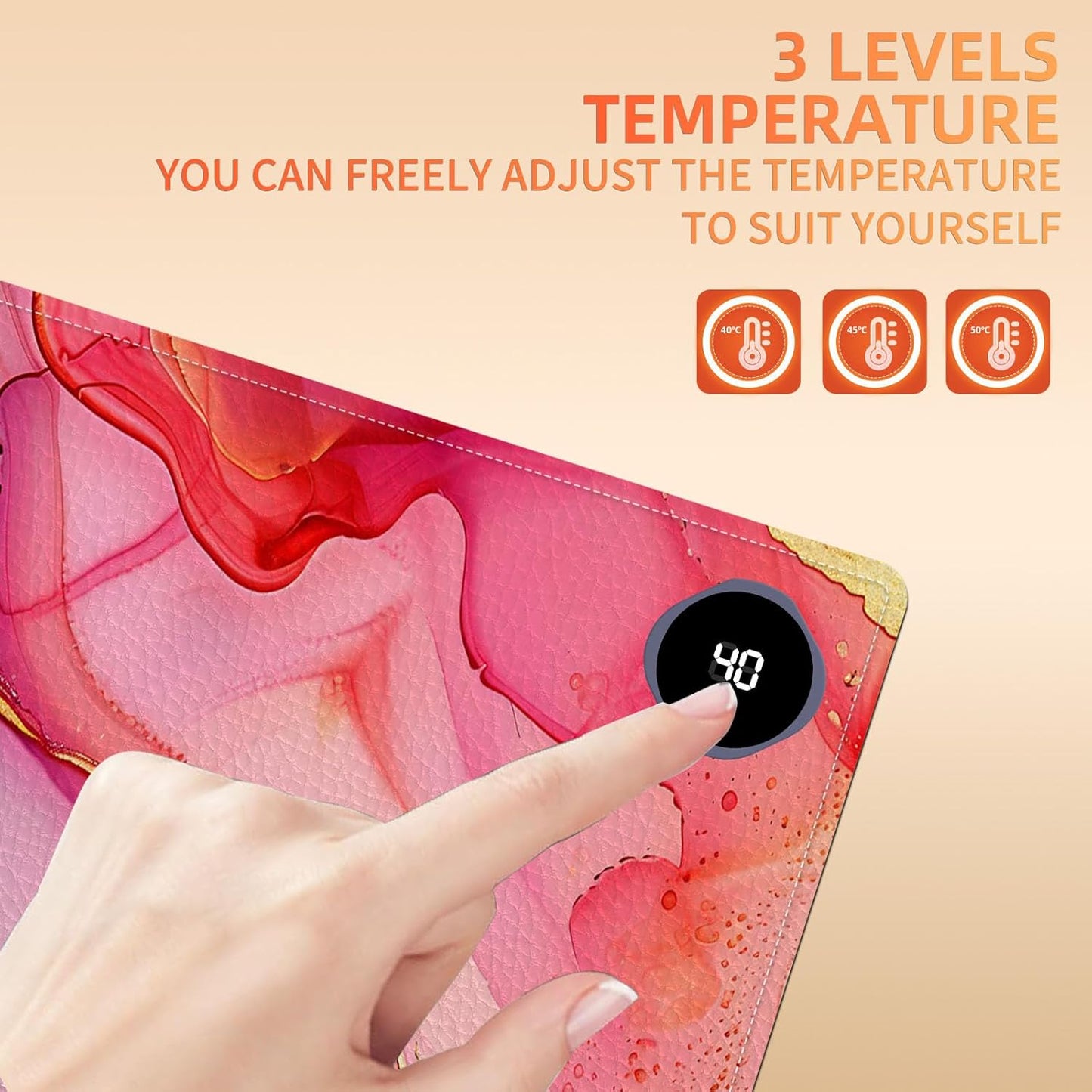 Heated Mouse Pad, Warm Desk Pad, Keyboard Mat 31.5 x 13 Inch Large Size Intelligent Fast Heating, 3 Speed Adjustable, Timed Auto Power Off for Game Office Home,Pink Marble