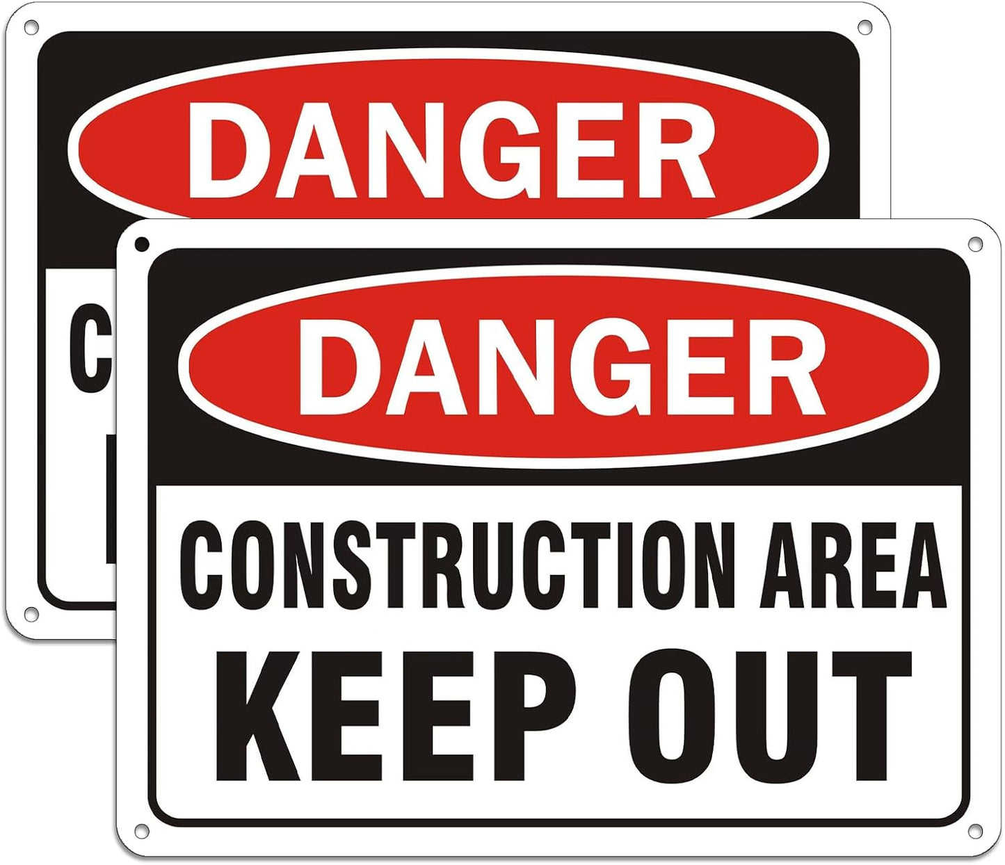 2 Pack "Danger - Construction Area, Keep Out" Sign, 10"x 7" Rust Free Reflective Aluminum Metal Sign, Fade Resistant, Waterproof, Easy to Mount ﻿
