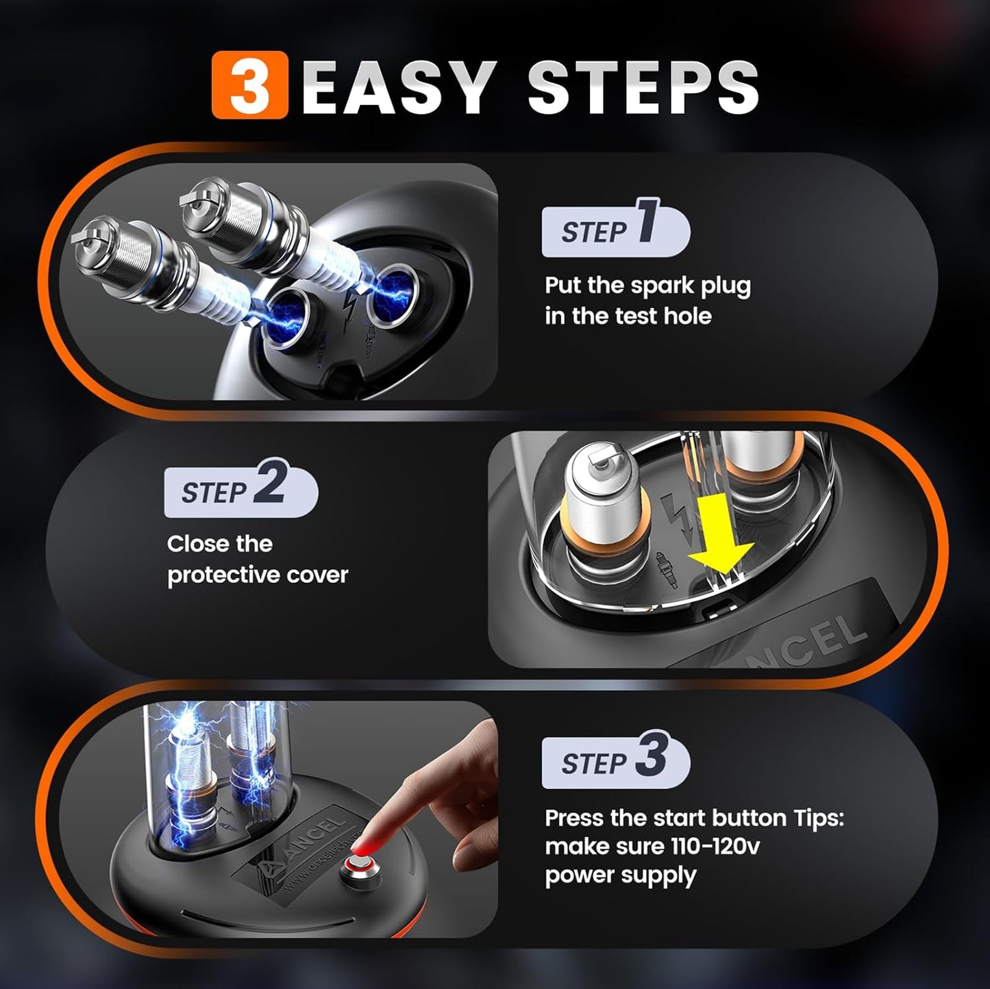 (Upgraded SP02) ANCEL SP20 Spark Plug Tester, One-Click Operation Dual Holes Test, Automotive Motorcycle Spark Tester Tool with Protective Cover for 110-120V Power Supply