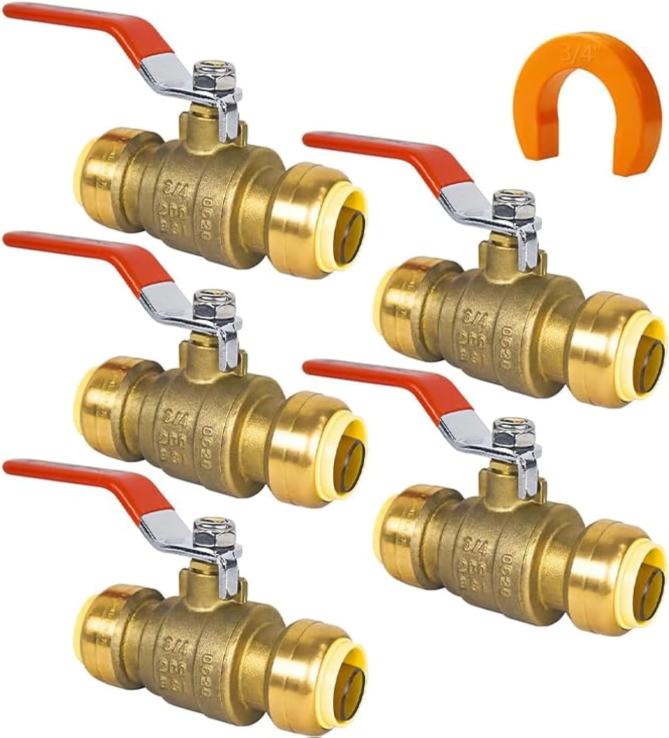 (Pack of 5) AB 3/4 Inch Push to Connect Ball Valve, 3/4 Inch Water Shut Off Valve with Disconnect Clip, Full Port Push Fit Ball Valve for Copper, CPVC,PE-RT and PEX Pipe, UPC Certified