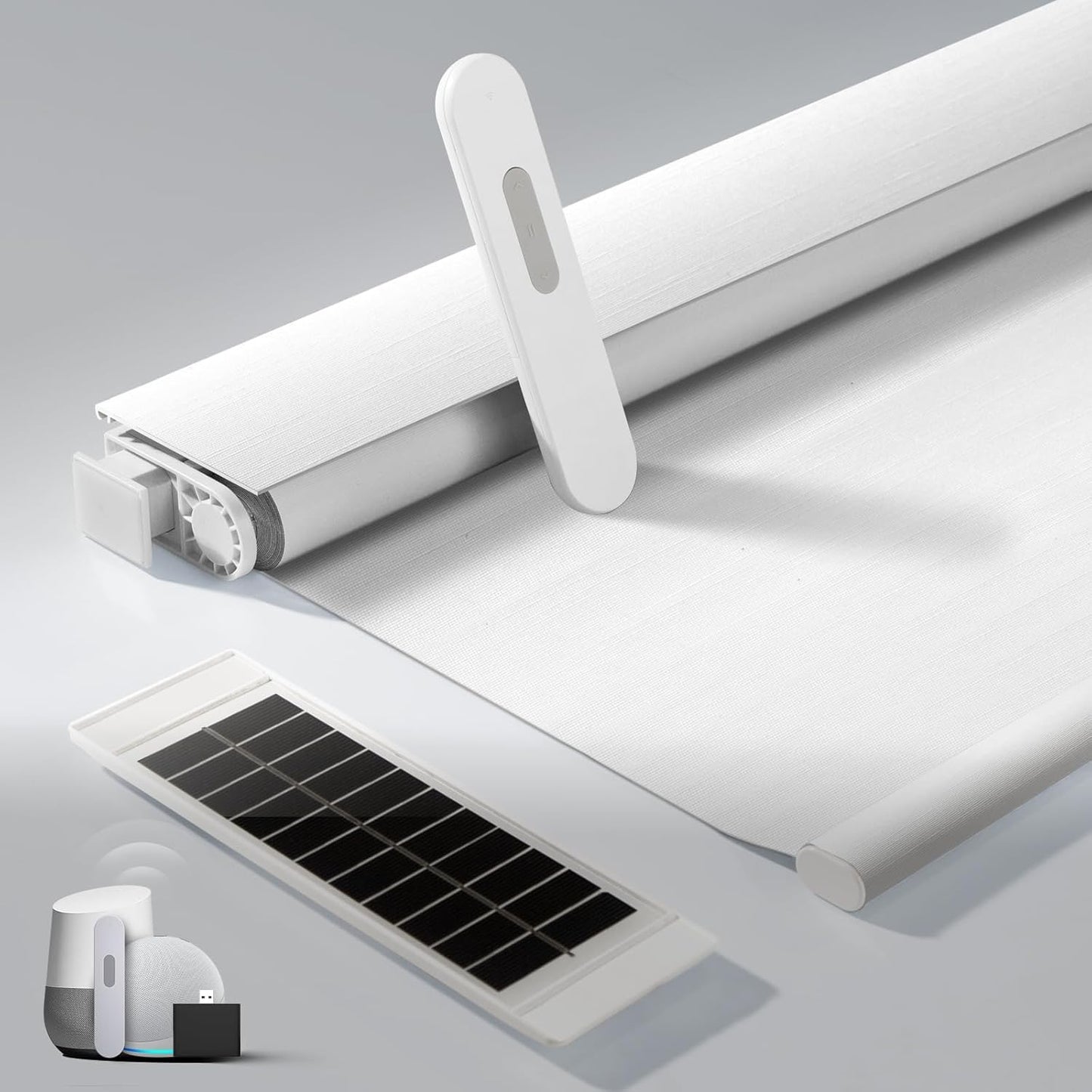 No Drill Motorized Blinds with Remote, Blackout Automatic Blinds with Solar Panel, Cordless Smart Electric Roller Shades for Windows, White, 41½ x 72