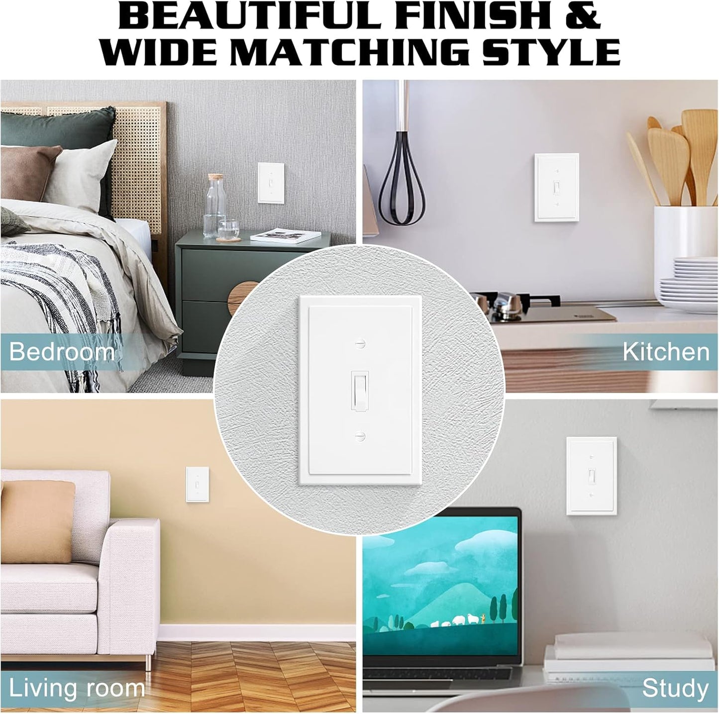 1-Gang Modern Edge Decorative Wall Plate Cover Switch Outlet Single Toggle Electrical Faceplate for Light Switches, Smart Switch, GFCI, Dimmers, Receptacle, USB Outlet (4 Pack, Single Toggle)