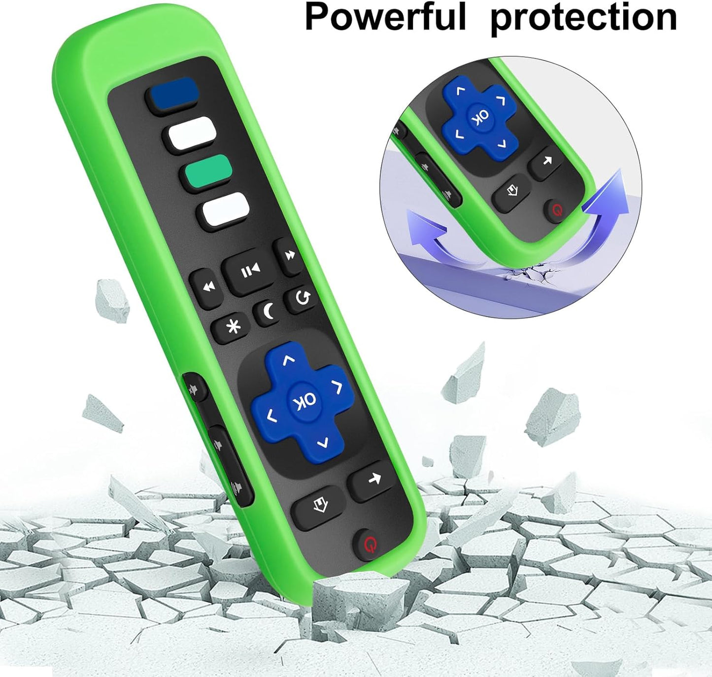 (Pack of 2) Remote Cover Case for Roku TV Remote Control/Silicone Protective Sleeve Skin - Glow in The Dark (Green/Blue)