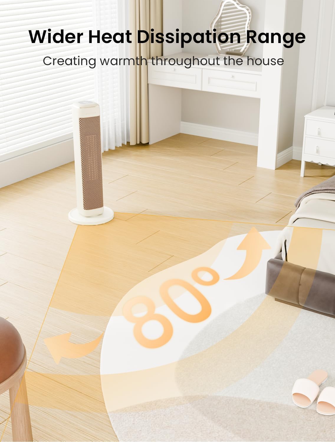 25" Space Heaters For Indoor Use Large Room, Electric Heaters For Indoor Use with Thermostat, Oscillating Room Heaters with Timer, Remote Control, Overheat Protection Tower Heater for Bedroom (Beige)