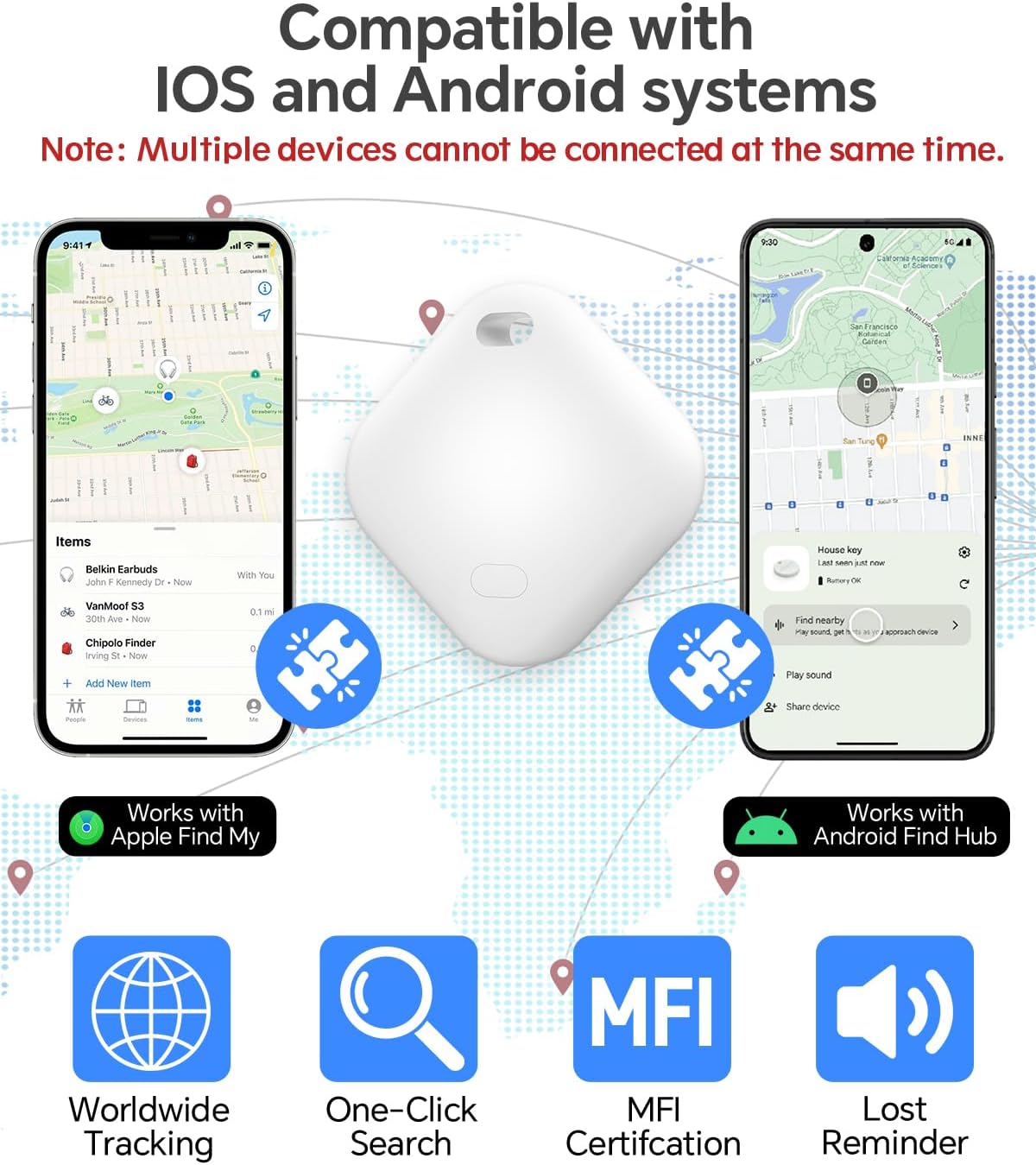 Air Tracker Tag, IP67 Waterproof Bluetooth Tracker, Keychain Finder, Item Locator Compatible with iOS and Android for Backpacks, Suitcases and Wallets, Cars, Keys and Cameras (White-1)