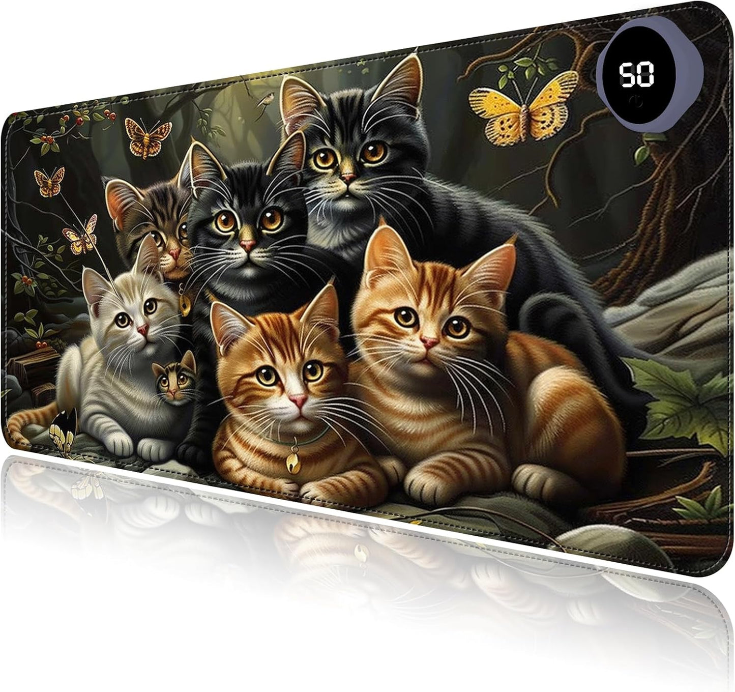 Heated Mouse Pad with 3 Levels Heated & 3 Hours Auto Shut-Off Mouse Pad for Warming Hands in Office Home, 31.5" x 13"Large Safe Desk Mat Hand Warmer，A Bunch of Cute Cats