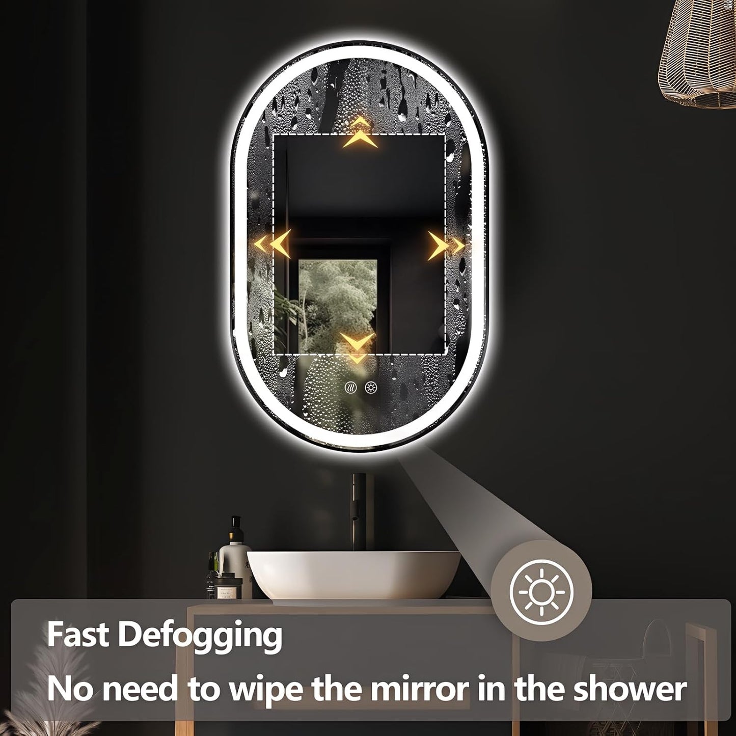 Niccy Oval LED Mirror for Bathroom, 48x30 Front Lit + Backlit Vanity Mirrors with Light Anti-Fog, Shatter-Proof, 3 Colors, Makeup Mirror with Black Frame (Horizontal/Vertical)