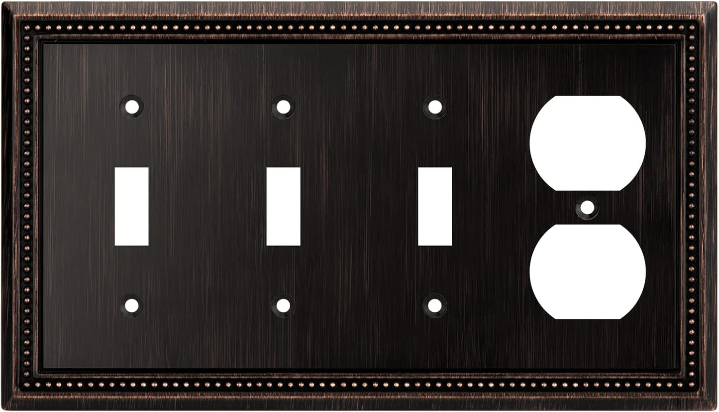 Henne Bery Sunken Pearls Heavy Duty Decorative Wall Plate Switch Plate Outlet Cover (Triple Toggle/Single Duplex, Aged Bronze)