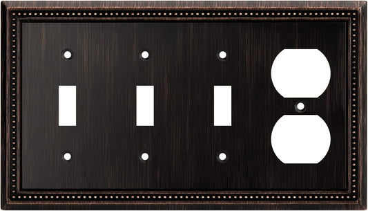 Henne Bery Sunken Pearls Heavy Duty Decorative Wall Plate Switch Plate Outlet Cover (Triple Toggle/Single Duplex, Aged Bronze)