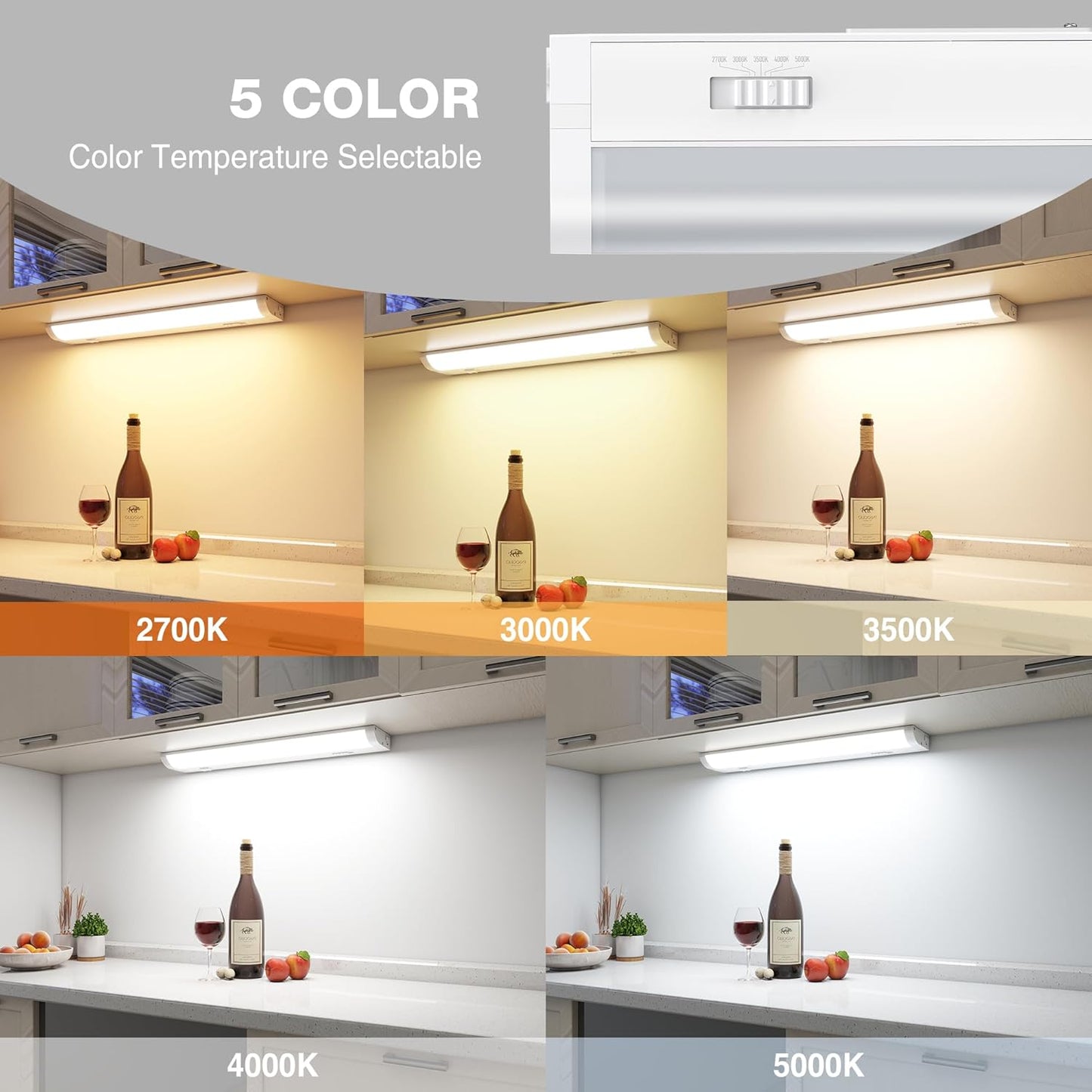 12inch Linkable Under Cabinet Lighting Hardwired Plug-in, Wired led Under Cabinet Lights with 5 CCT (2700/3000/3500/4000/5000) & Dimmable, Under Counter Lights for Kitchen, 6W, 600LM, 2 Pack