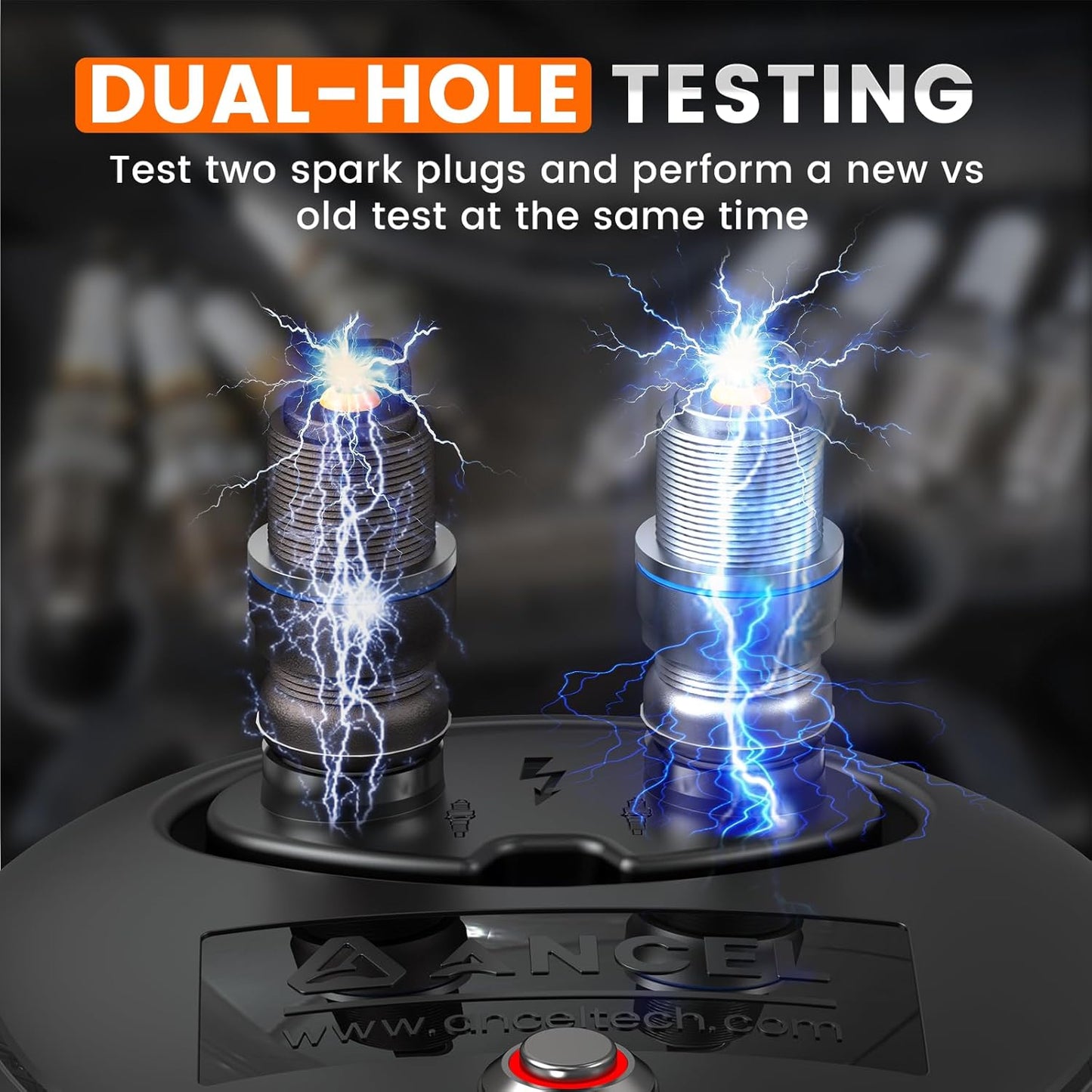 (Upgraded SP02) ANCEL SP20 Spark Plug Tester, One-Click Operation Dual Holes Test, Automotive Motorcycle Spark Tester Tool with Protective Cover for 110-120V Power Supply