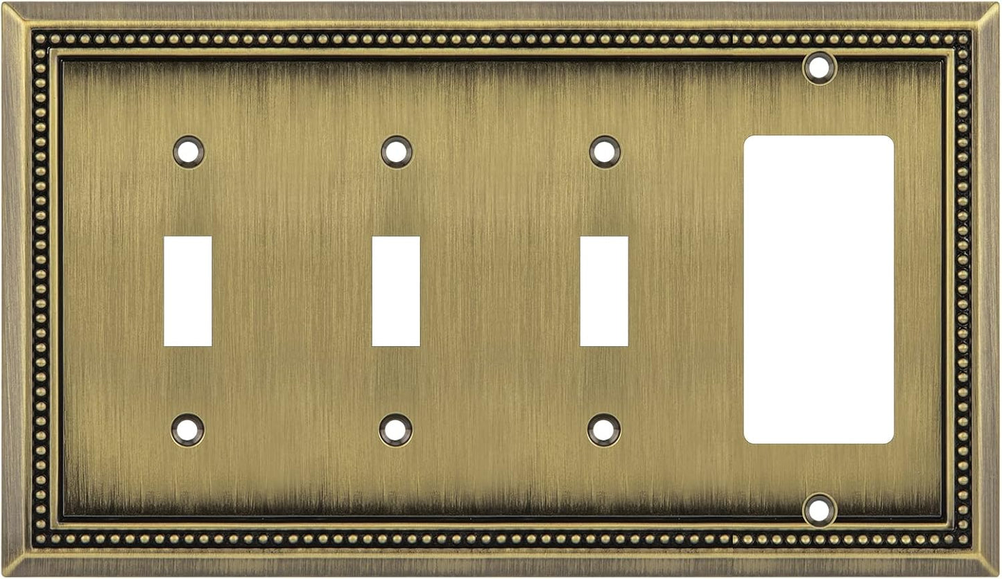 Henne Bery Sunken Pearls Heavy Duty Decorative Wall Plate Switch Plate Outlet Cover (Triple Toggle/Single Decorator, Antique Brass)