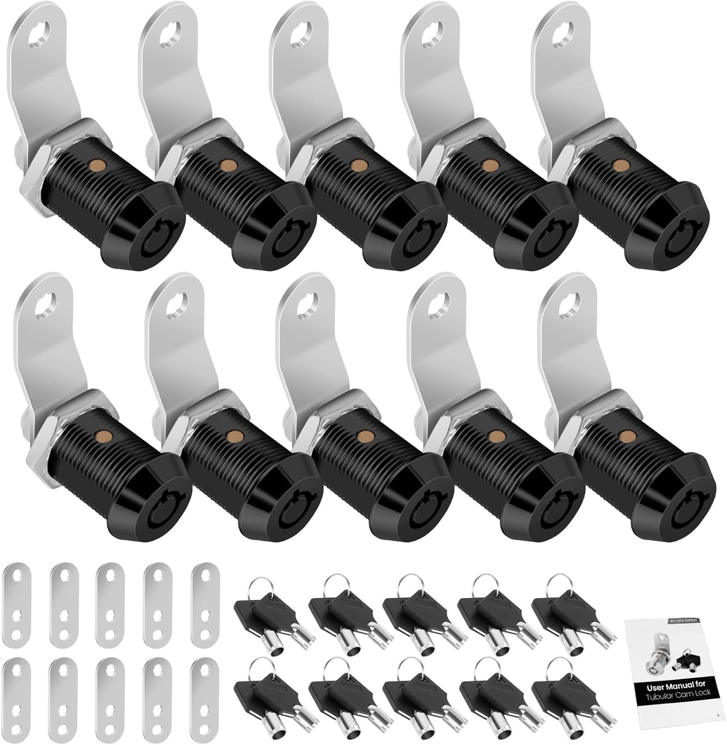 10 Pack Cabinet Lock with Keys, 7/8" RV Storage Locks Keyed Alike, RV Locks for Storage Door, Camper Cabinet Door Toolbox Lock Mailbox RV Cam Locks with Manual (Black -10 Pack, 7/8 Inch)…