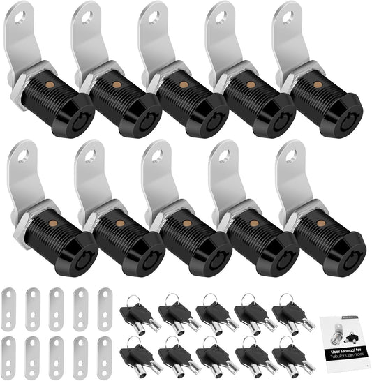 10 Pack Cabinet Lock with Keys, 7/8" RV Storage Locks Keyed Alike, RV Locks for Storage Door, Camper Cabinet Door Toolbox Lock Mailbox RV Cam Locks with Manual (Black -10 Pack, 7/8 Inch)…