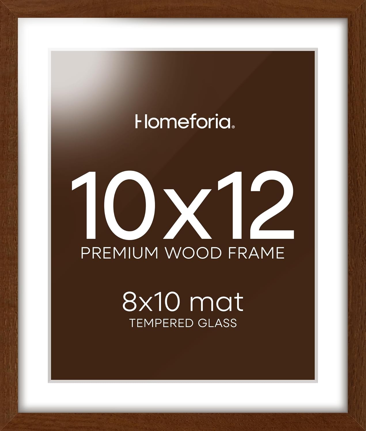 Homeforia 10x12 Brown Picture Frame, High End Dark Oak 10x12 Walnut Poster Frame with Mat 8x10, 10 x 12 Wooden Frame Matted to 8 by 10 inch Photo, 12x10 Thin Frames, Tempered Glass, Wall Kit, Set of 1