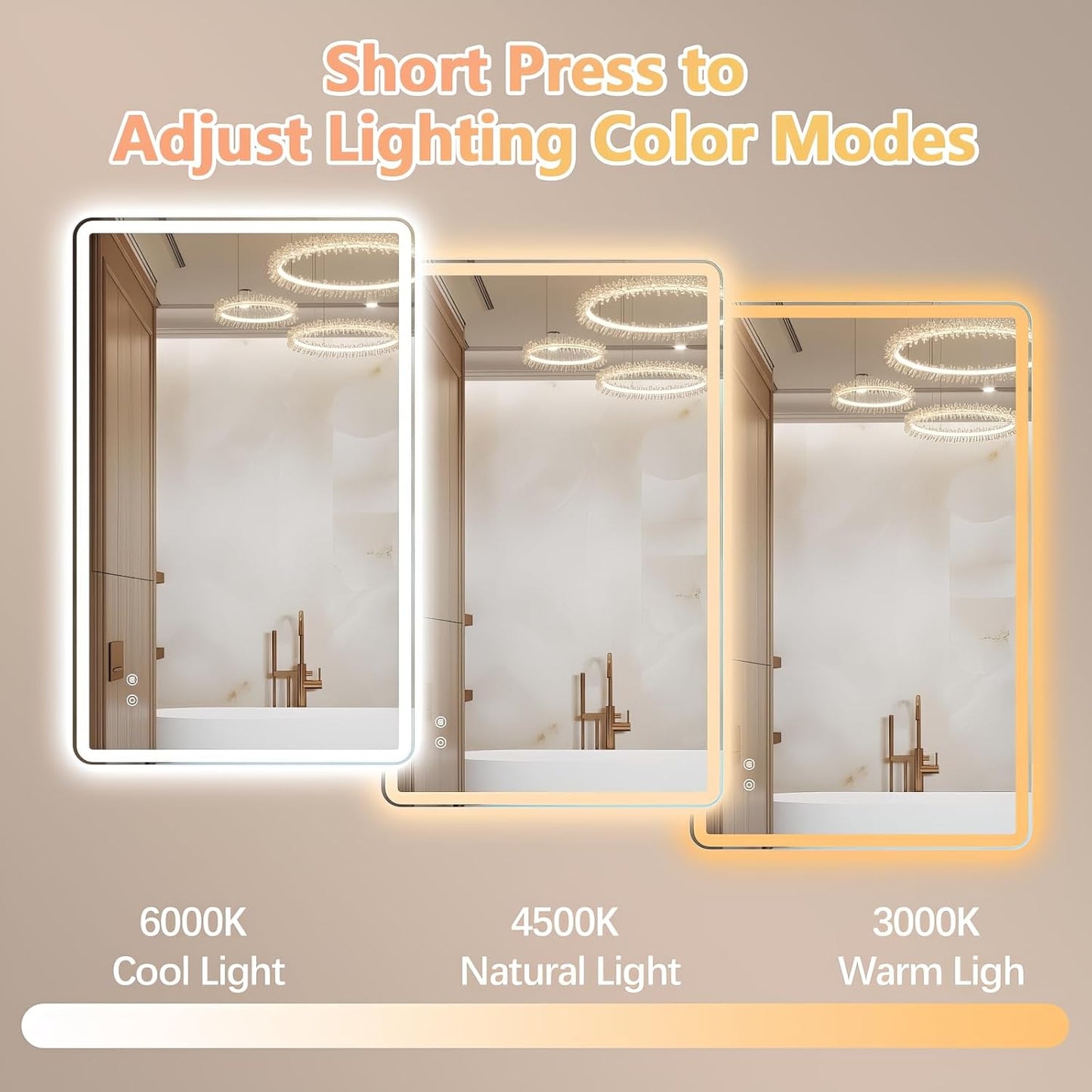Niccy 20"x32" LED Bathroom Mirror, Rectangle Vanity Mirrors with Lights, Frontlit & Backlit Lighted Vanity Mirror, Memory Funtion, 3 Colors & Stepless Dimmable, Anti-Fog, Horizontal/Vertical