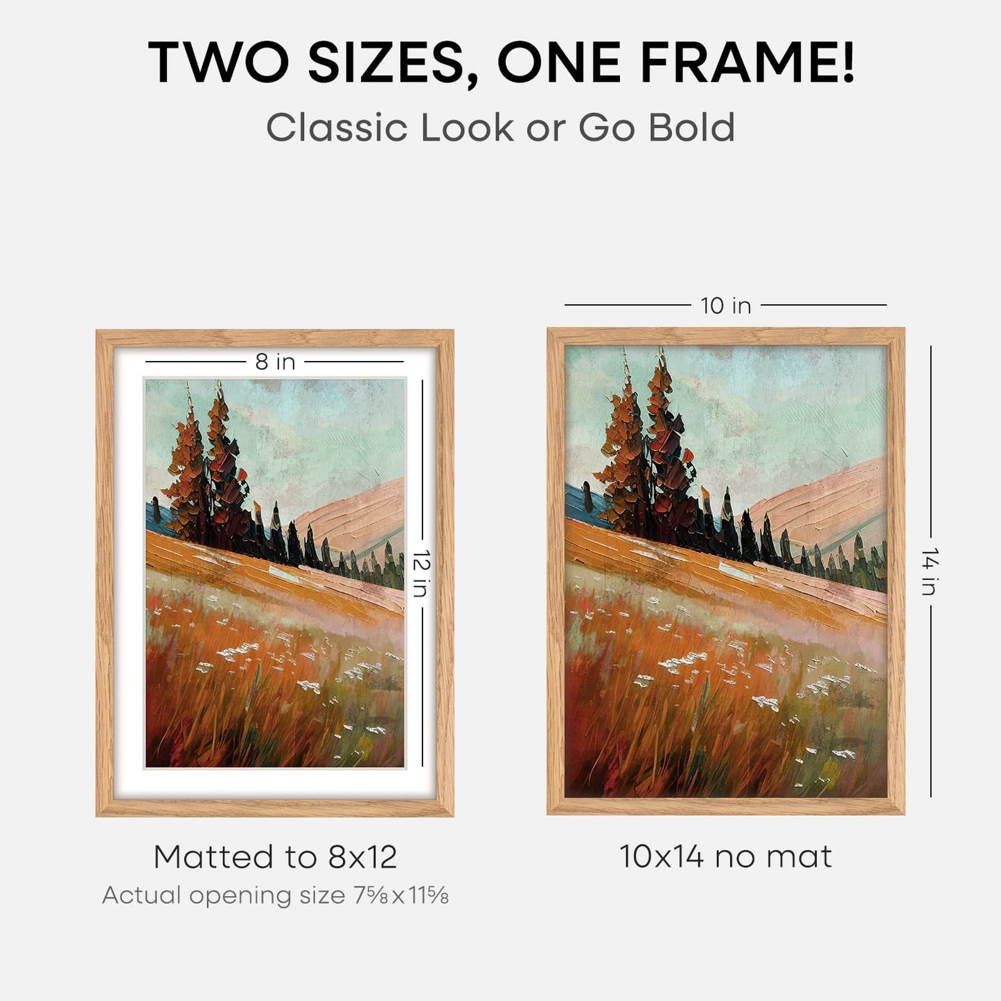 Homeforia 10x14 Picture Frame Wood, High End Natural Oak 10x14 Light Wooden Poster Frames with Mat 8x12, 10 x 14 Frames Matted to 8 x 12 Photo, 14x10 Hanging Frames, Tempered Glass, Wall Kit, Set of 1