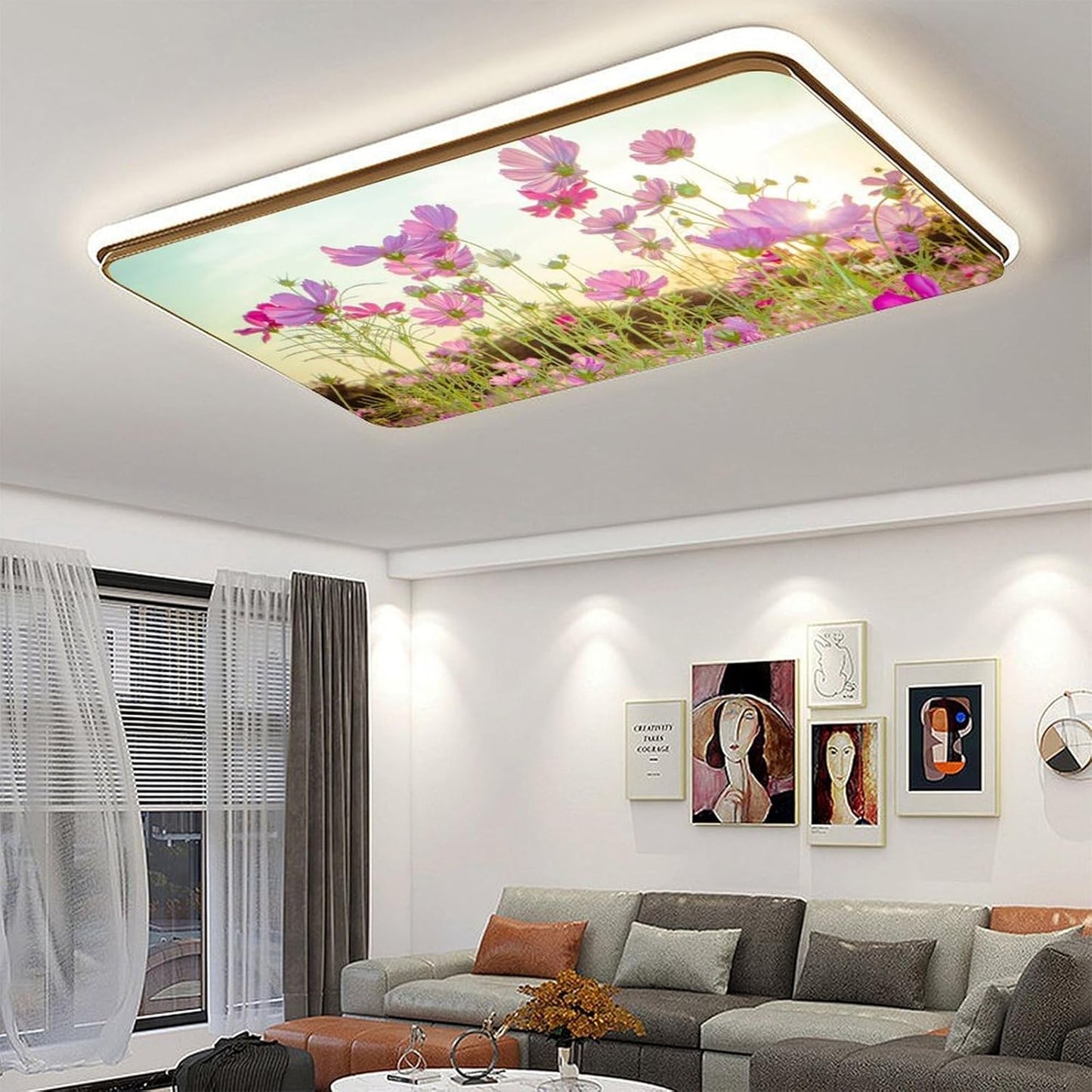 2PCS Fluorescent Light Cover for Ceiling Light Flower Patten Magnetic Light Cover Fluorescent Light Shade Panel,Decorative Film Filter for Reducing Harsh Glare Flicker Home School Office Decorations