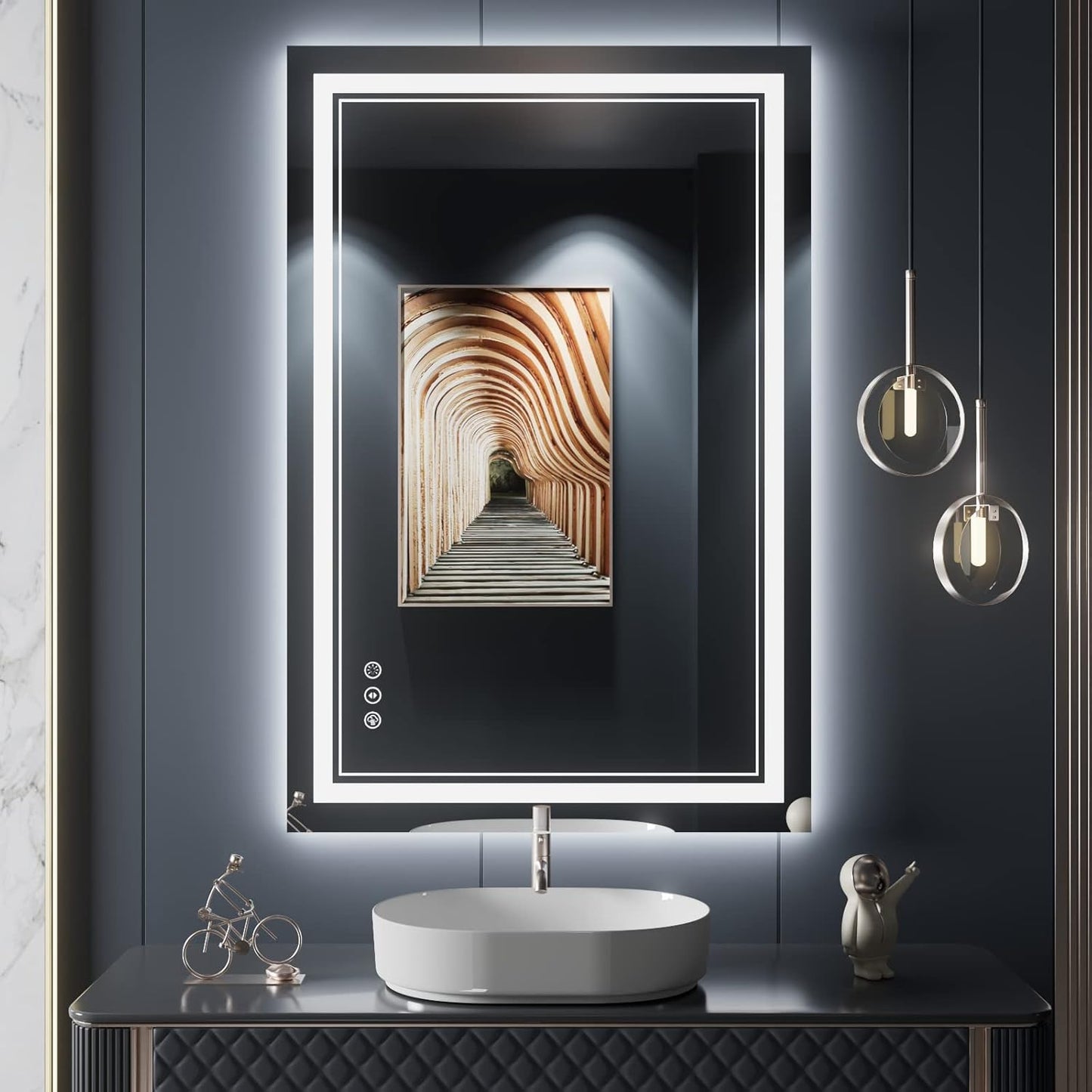 24x36 Inch LED Bathroom Mirror wiht Lights, Backlit and Front Lighted Bathroom Mirror,Anti Fog, Dimmable LED Vanity Mirror