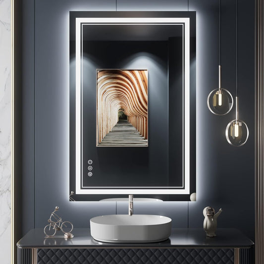 24x36 Inch LED Bathroom Mirror wiht Lights, Backlit and Front Lighted Bathroom Mirror,Anti Fog, Dimmable LED Vanity Mirror