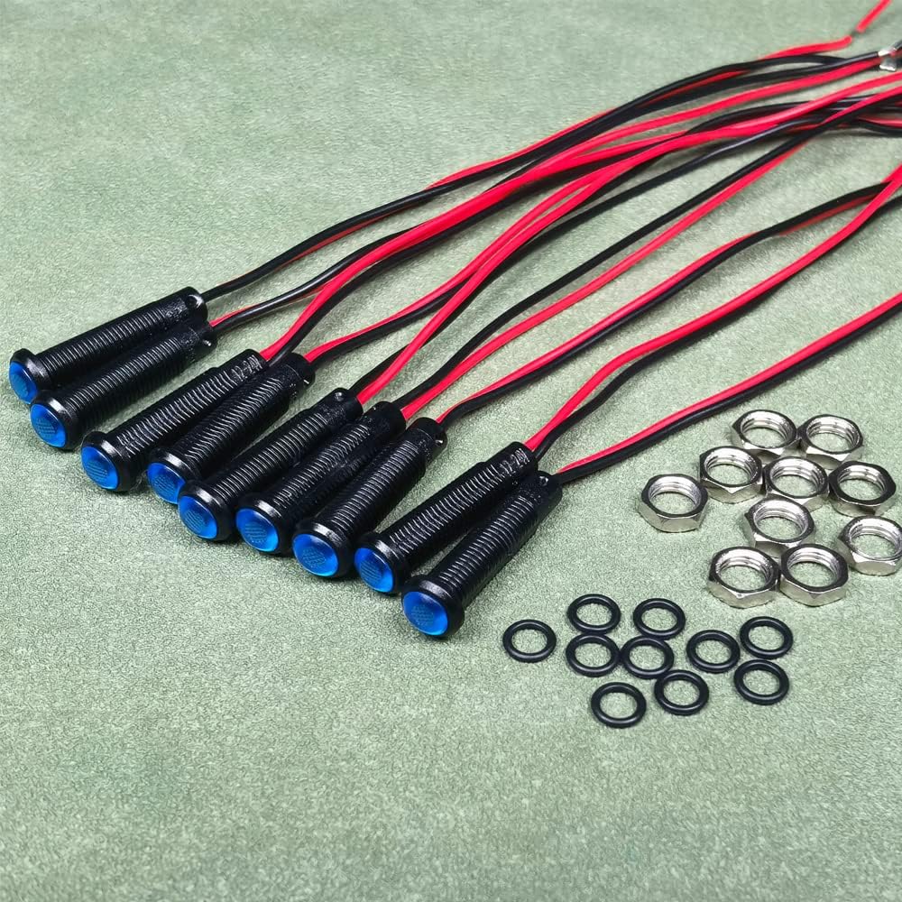 10pcs LED Plastic Indicator Pilot Light AC/DC 12-24V Mounting Hole Size 6mm(Blue)