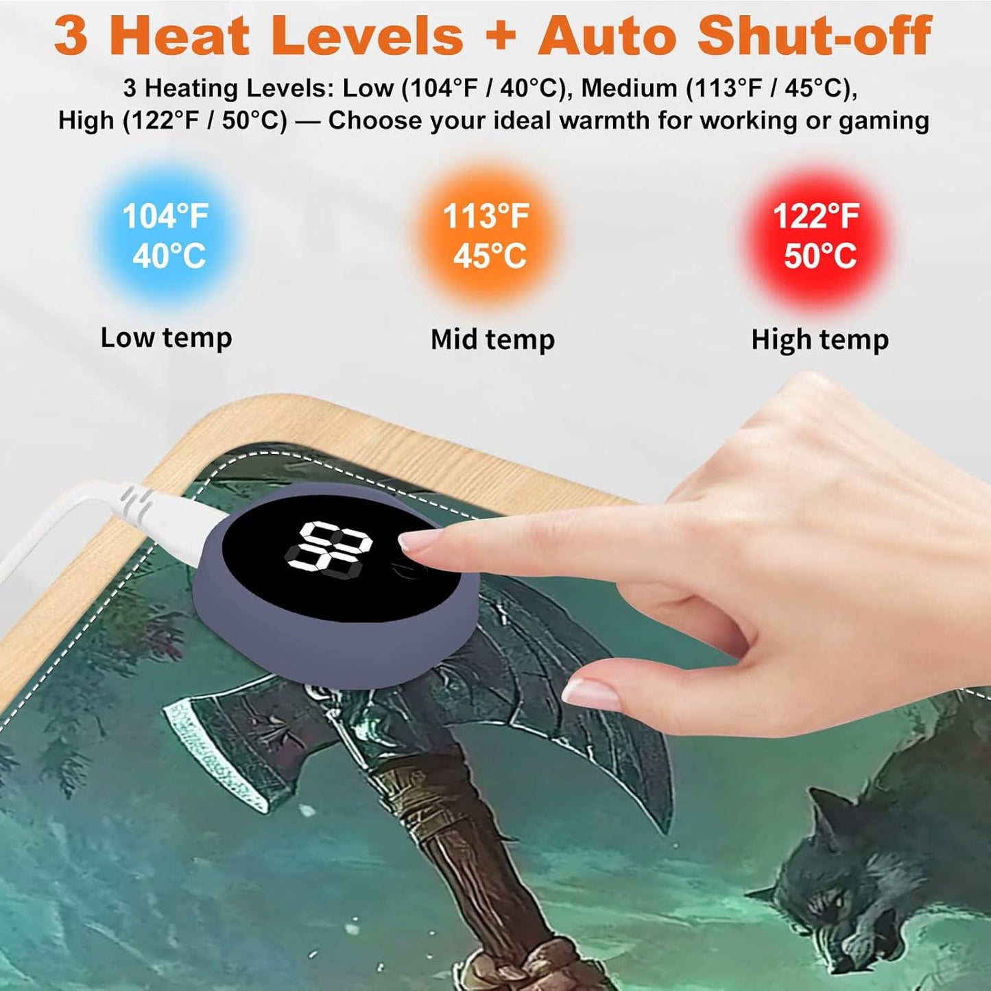 Heated Mouse Pad for Desk 31.5" x 13" – PU Leather Warm Desk Pad with 3 Heat Levels (104°F/113°F/122°F), Plug-in Electric Heating Mat with Auto Shut-Off, Waterproof & Rollable, Wild Hunter
