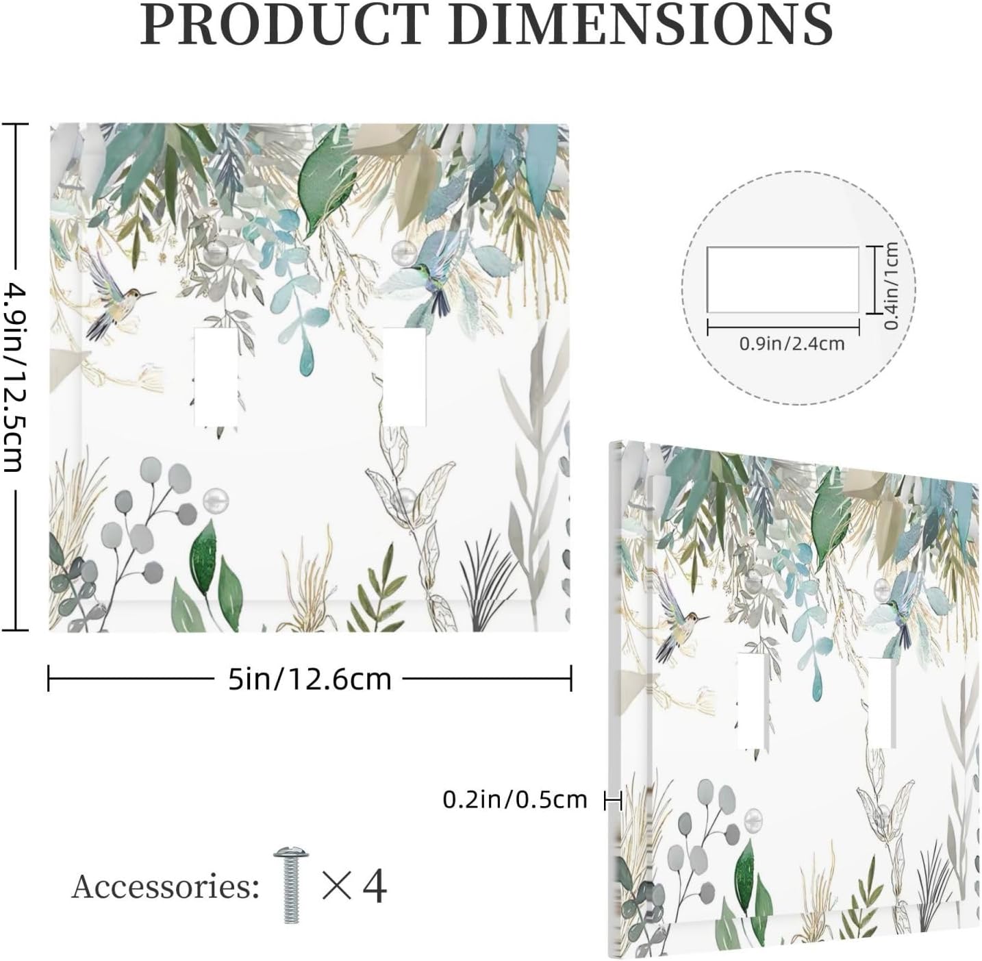 Green Tropical Palm Leaves Flower Plants Hummingbird Decorative Switch Plates 2 Gang Double Toggle Outlet Light Switch Cover Wall Plate Electrical Faceplate for Bed Room Living Room Decor