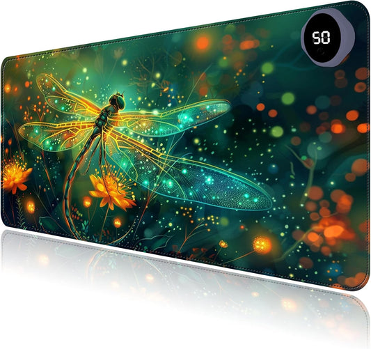 Heated Mouse Pad with 3 Levels Heated & 3 Hours Auto Shut-Off Mouse Pad for Warming Hands in Office Home, 31.5" x 13"Large Safe Desk Mat Hand Warmer，Glowing Dragonfly